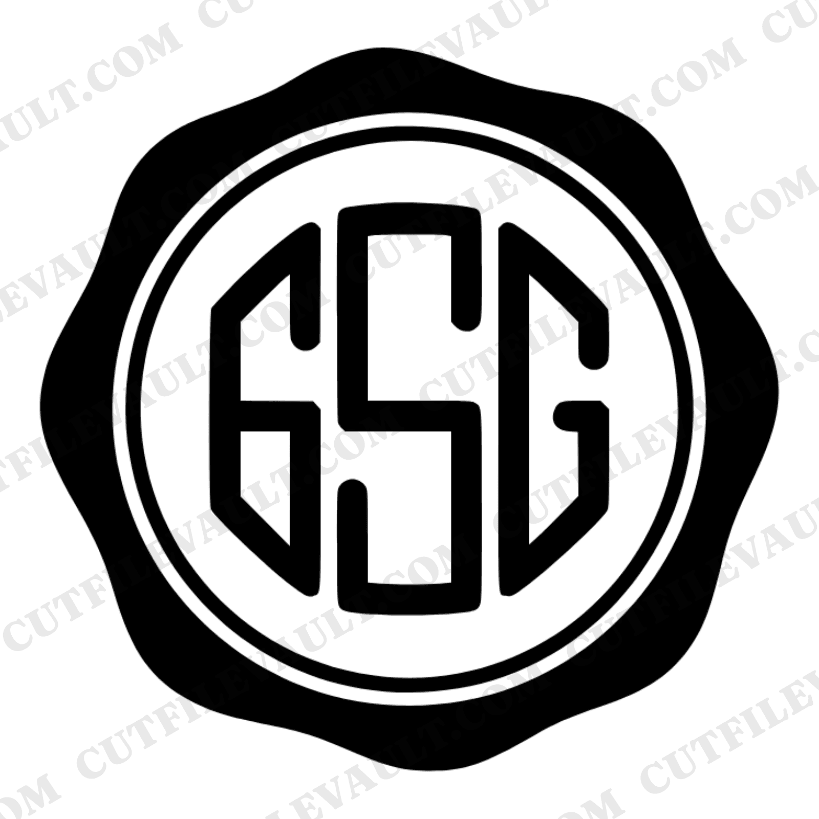 Wax Seal Stamp SVG PNG, Circular Monogram Silhouette Cut File, Wedding Invitation Clipart Design — view 1