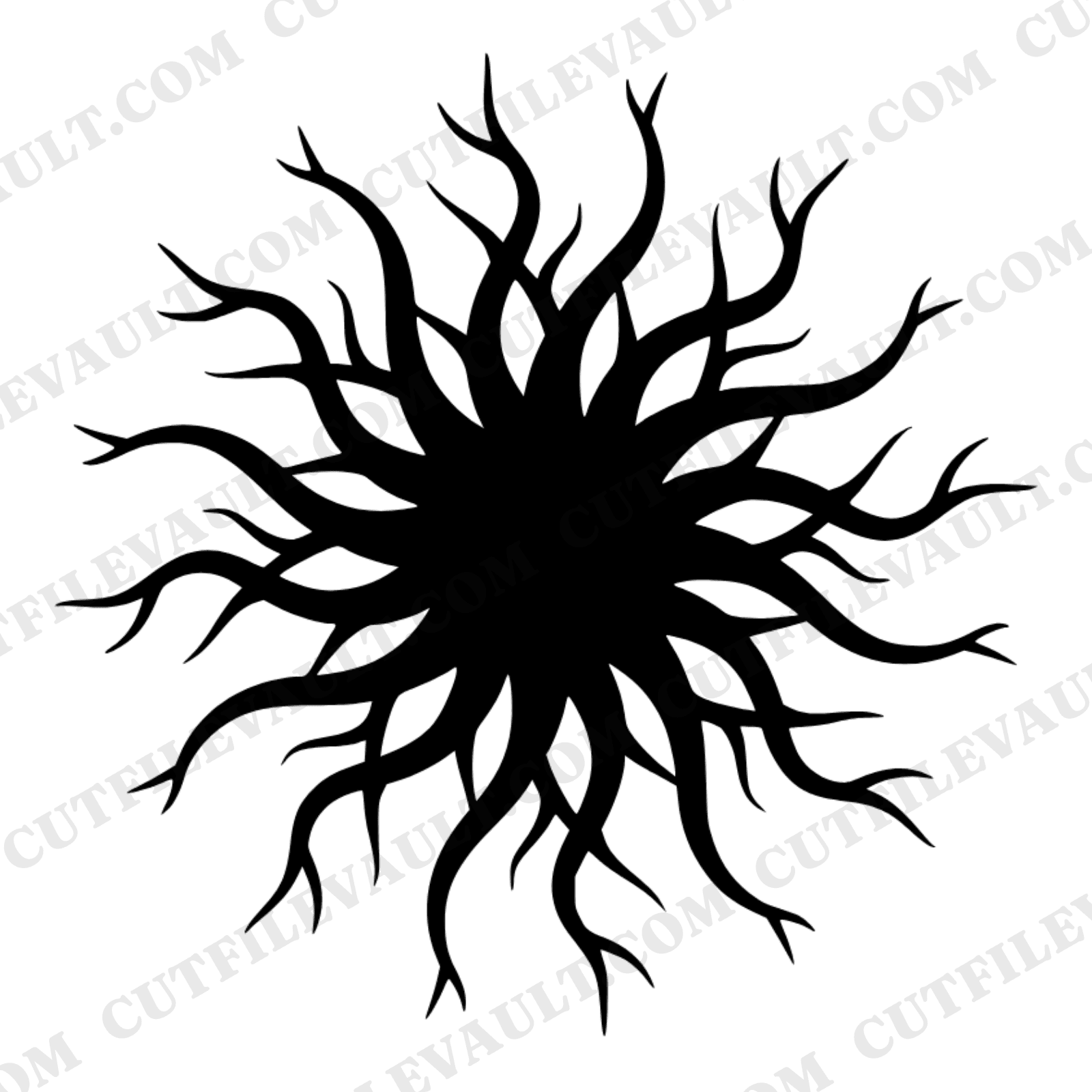 Mystic Tree Roots SVG PNG, Radial Burst Silhouette, Celestial Halloween Cut File, Earthy Witch Decor — view 1