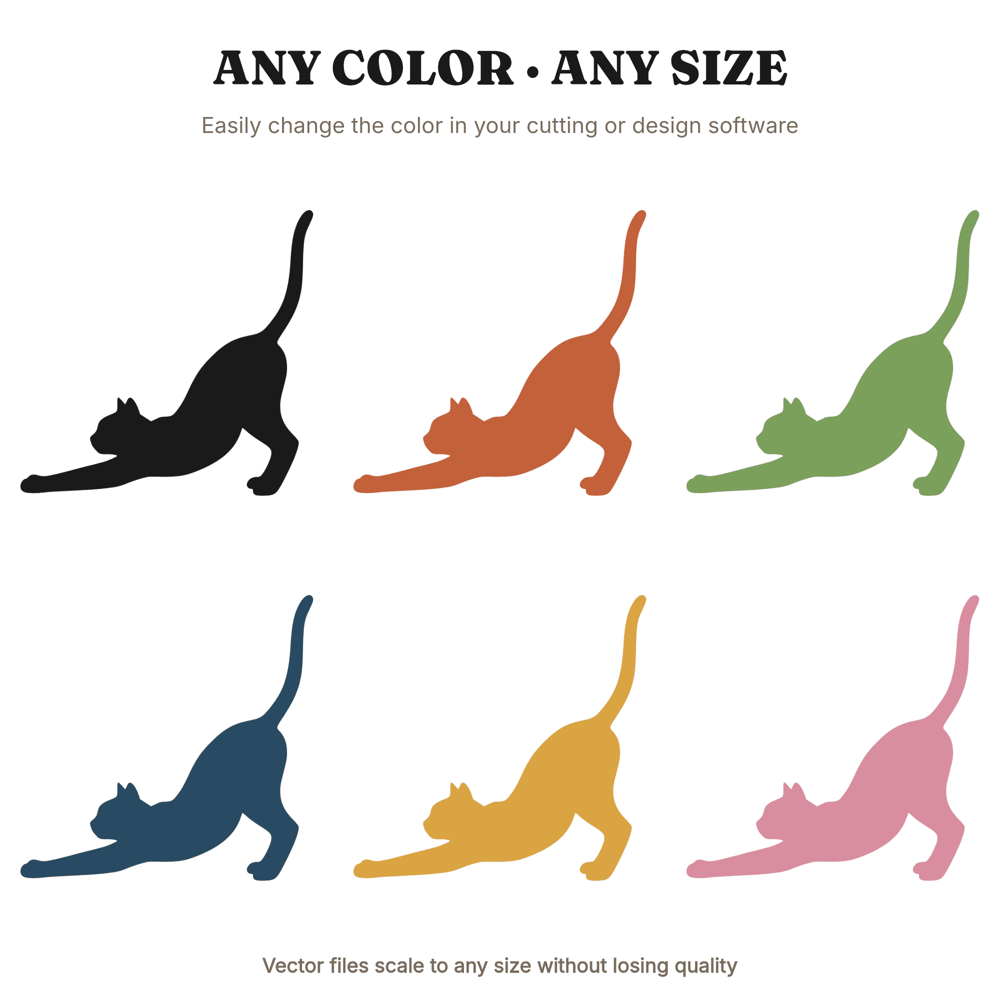 Stretching Black Cat SVG PNG, Cat Silhouette Cut File, Yoga Pose Feline Clipart, Black Cat Day — view 2