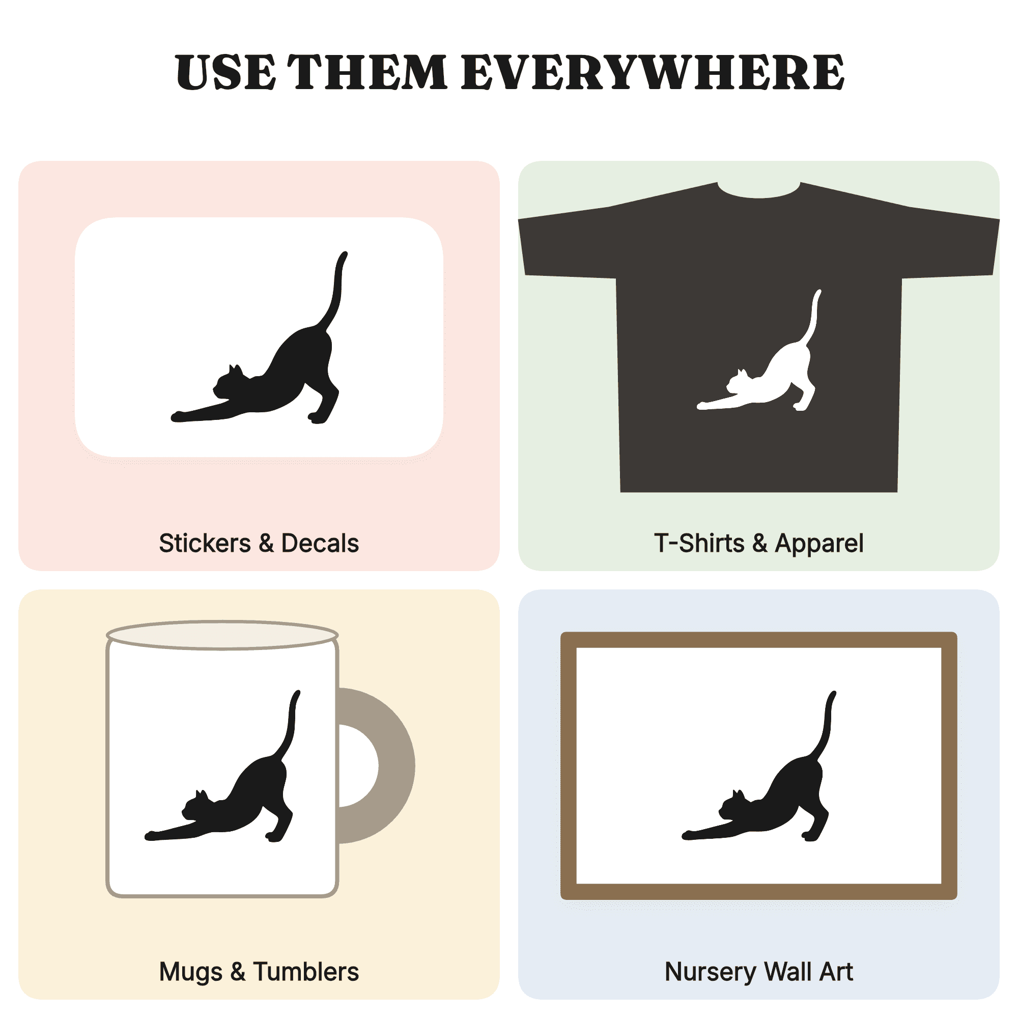Stretching Black Cat SVG PNG, Cat Silhouette Cut File, Yoga Pose Feline Clipart, Black Cat Day — view 3