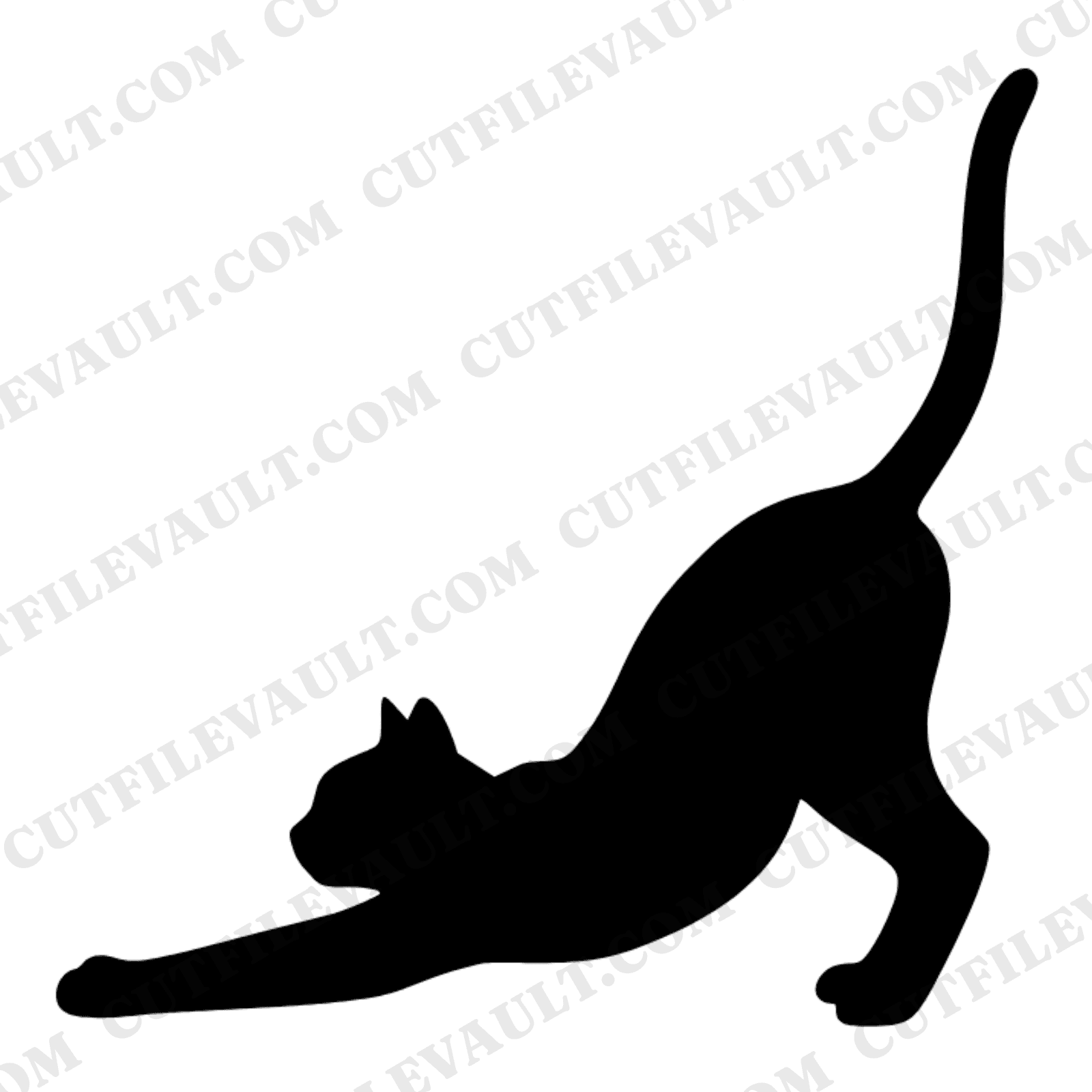 Stretching Black Cat SVG PNG, Cat Silhouette Cut File, Yoga Pose Feline Clipart, Black Cat Day — view 1