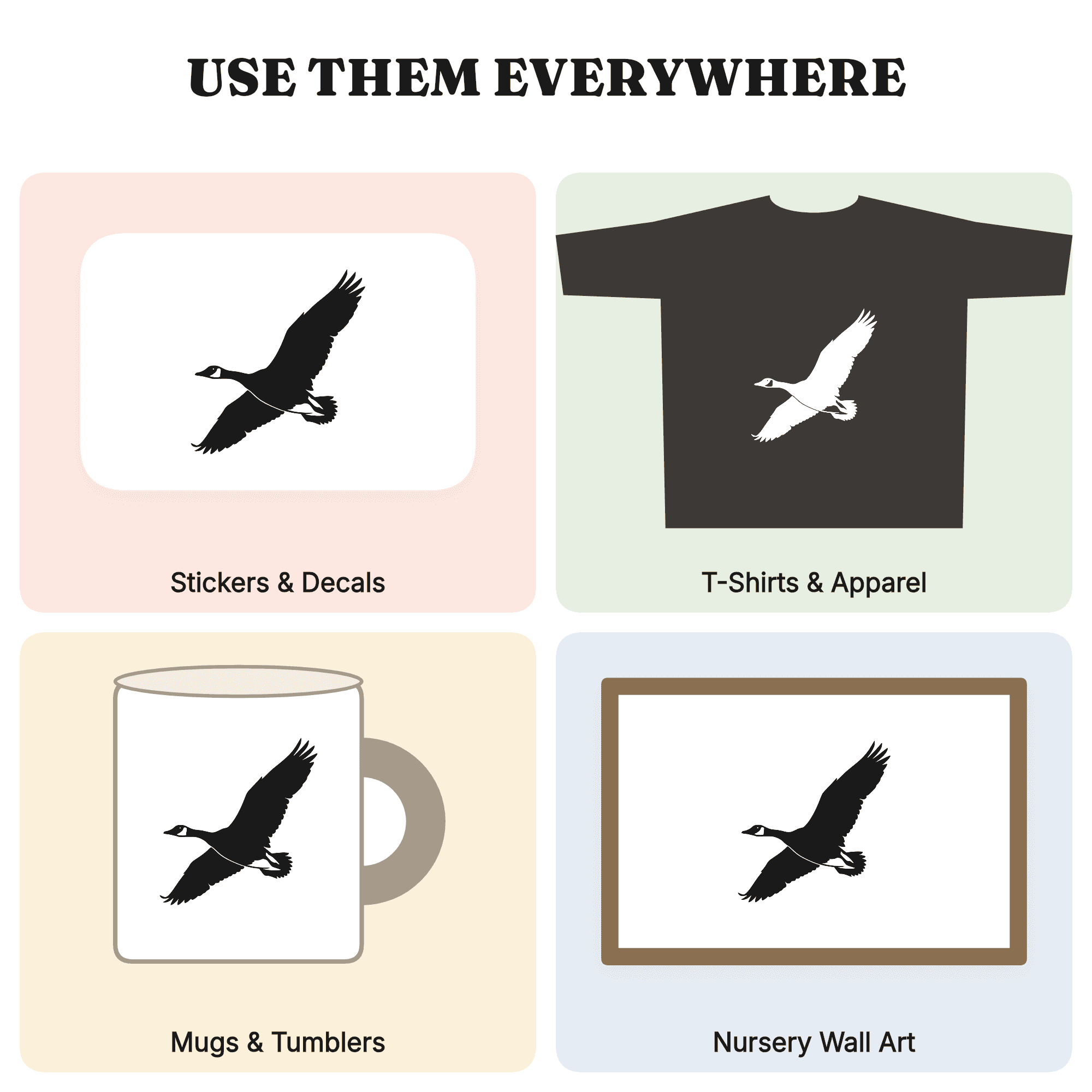 Autumn Equinox Canada Goose SVG PNG, Flying Goose Silhouette, Fall Migration Bird Cut File — view 3