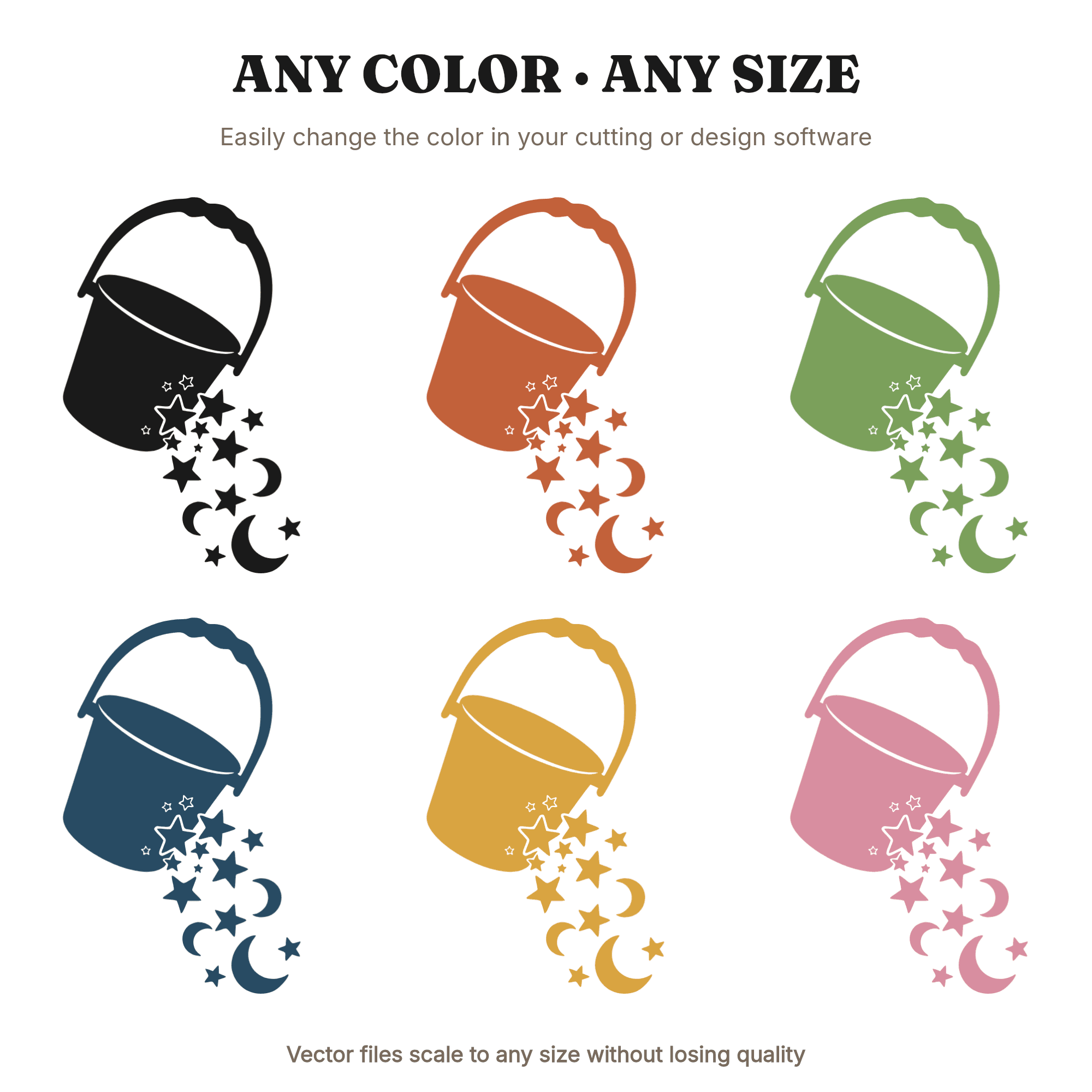 Celestial Beach Bucket SVG PNG, Retro Stars and Moon Spilling, Mystical Nursery Decor Cut File — view 2