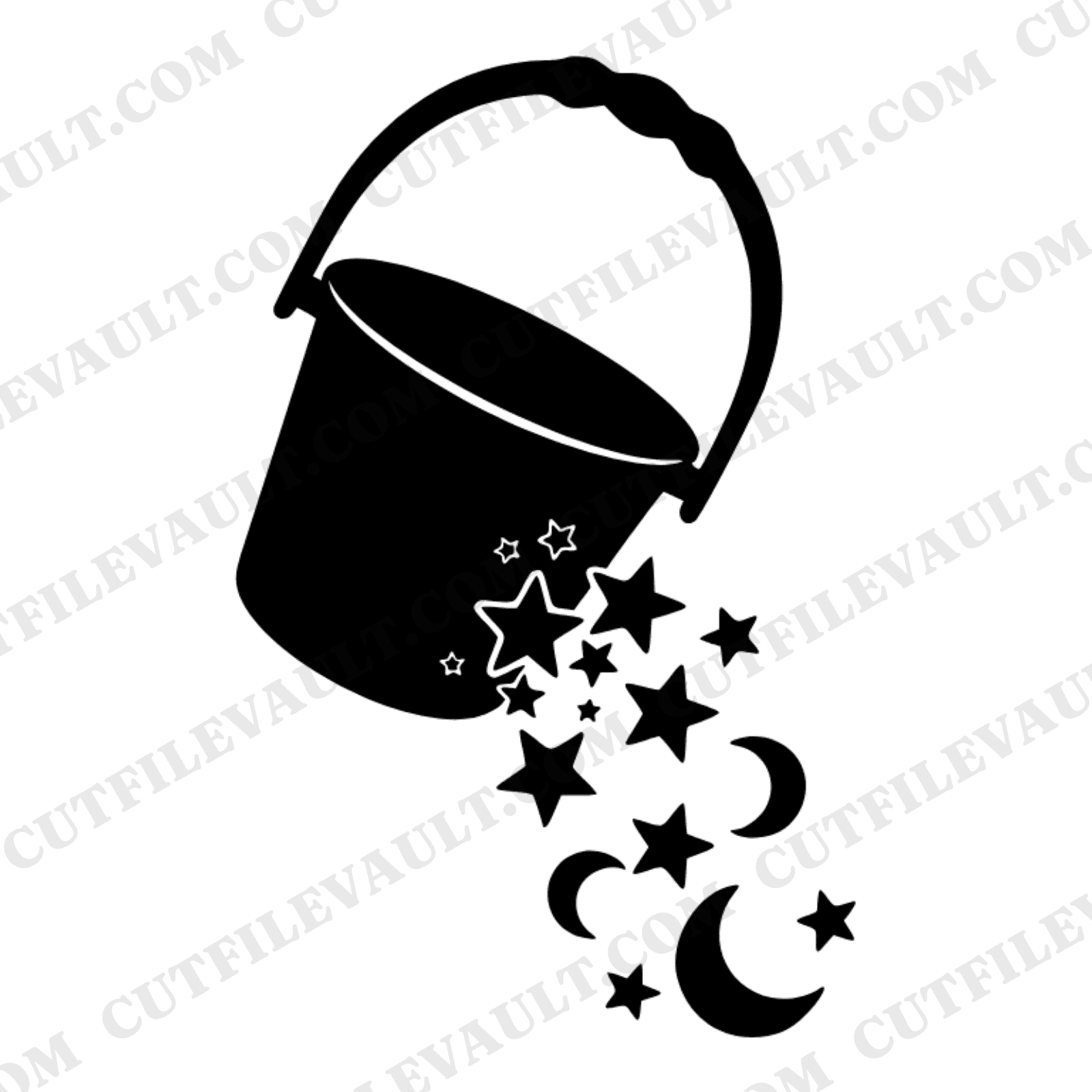 Celestial Beach Bucket SVG PNG, Retro Stars and Moon Spilling, Mystical Nursery Decor Cut File — view 1