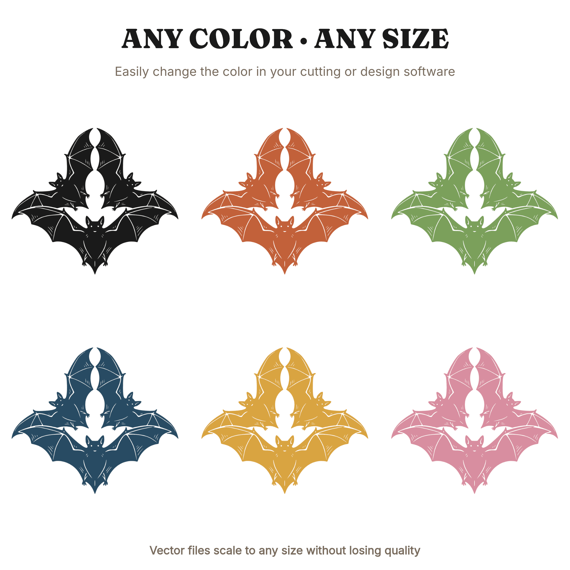 Three Bats Rising Moon Formation SVG PNG, Celestial Halloween Bat Cut File, Mystical Flying Bats — view 2
