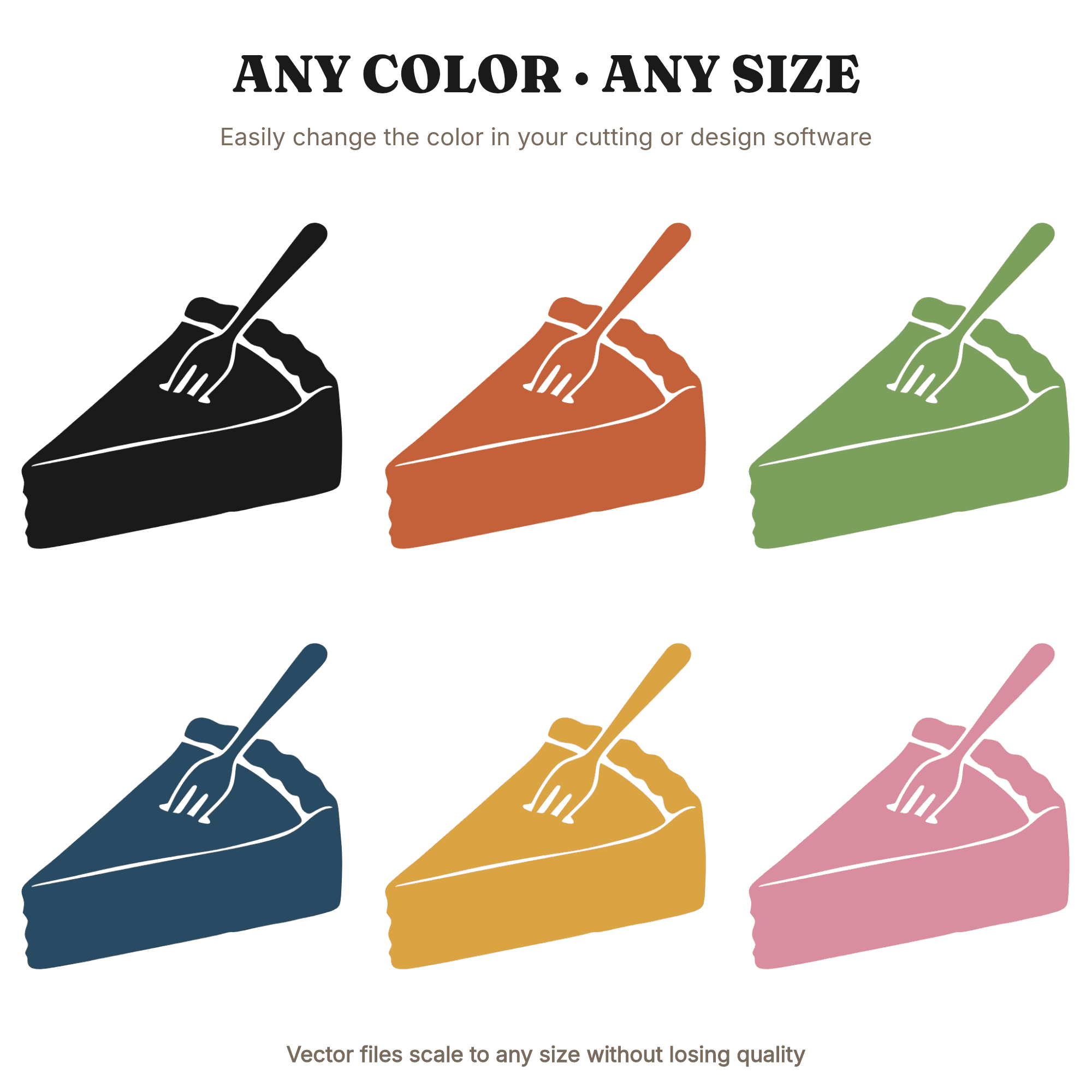 Tilted Cheesecake Slice SVG PNG Mid-Century Retro Dessert Fork Cake Cut File for Cricut — view 2