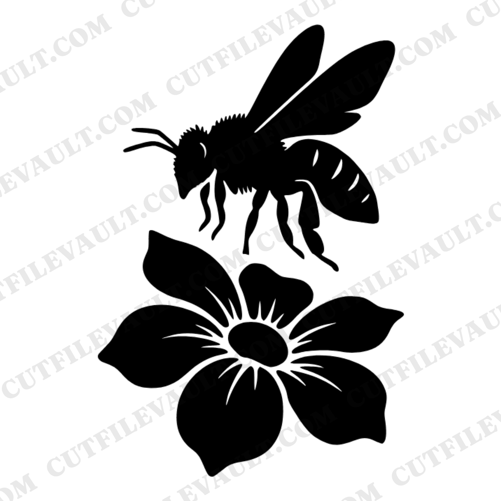 Honeybee Silhouette SVG PNG, Vintage Botanical Pollinator Cut File, National Honeybee Day Design — view 1