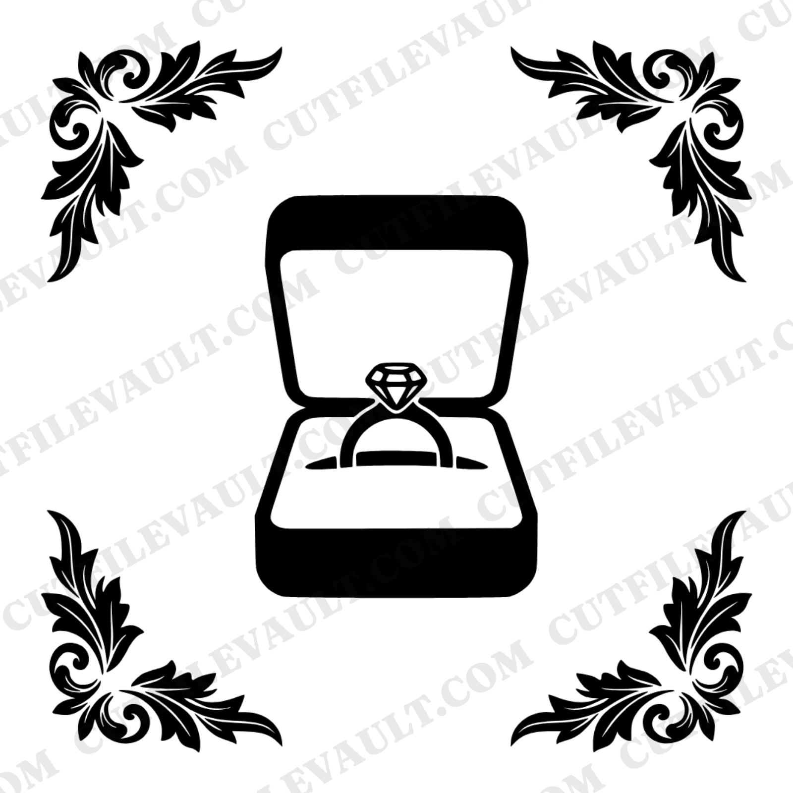 Engagement Ring Box SVG PNG Top View Vintage Botanical Cut File Labor Day Proposal Announcement — view 1