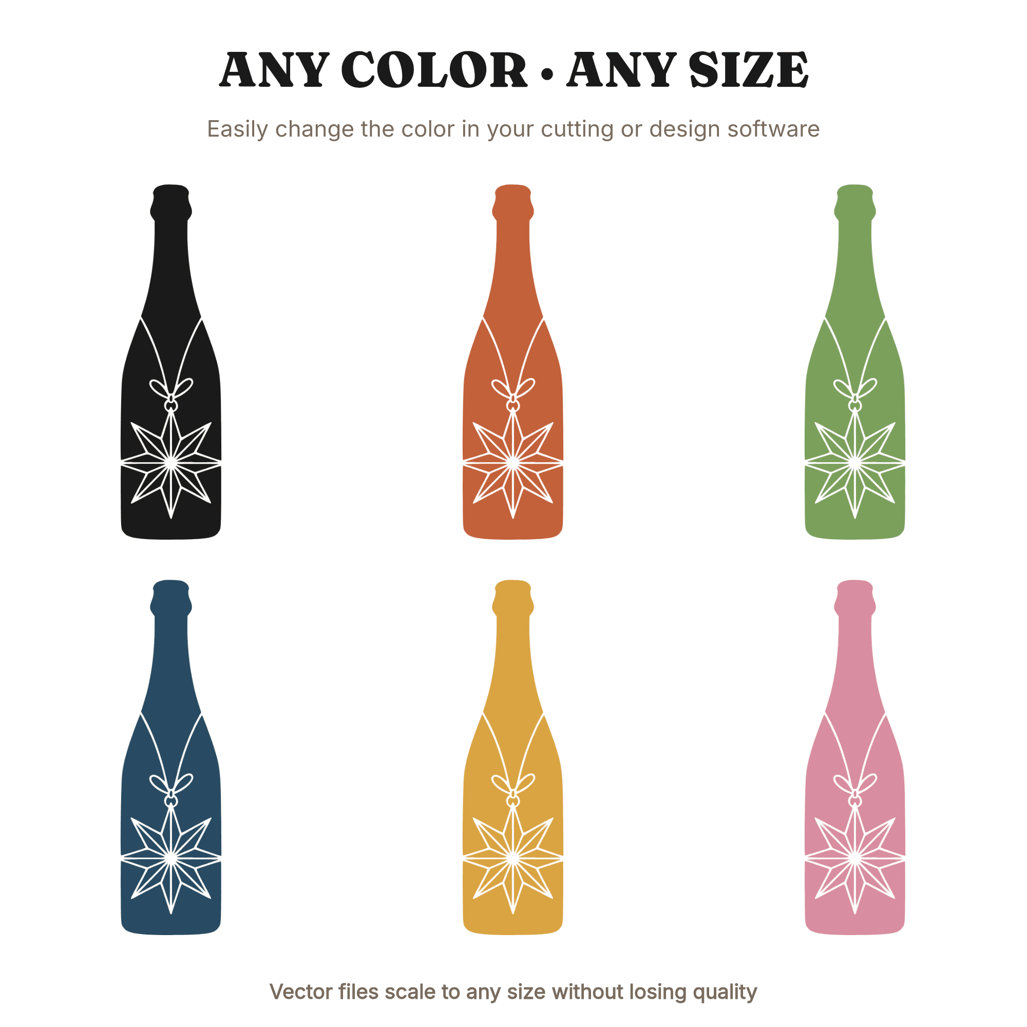 Labor Day Wedding Champagne Bottle SVG PNG Star Ornament Mid Century Minimal Cut File Design — view 2