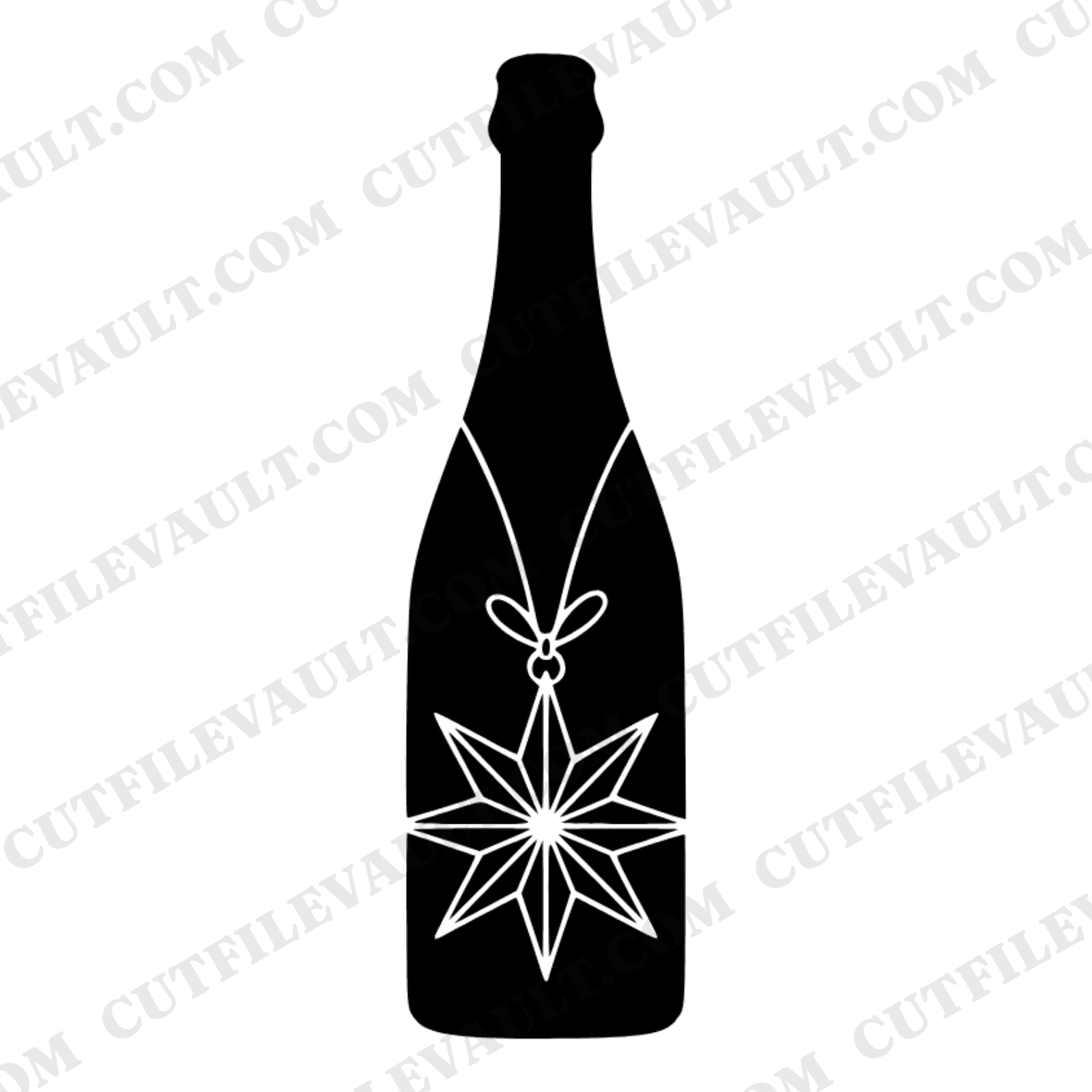 Labor Day Wedding Champagne Bottle SVG PNG Star Ornament Mid Century Minimal Cut File Design — view 1