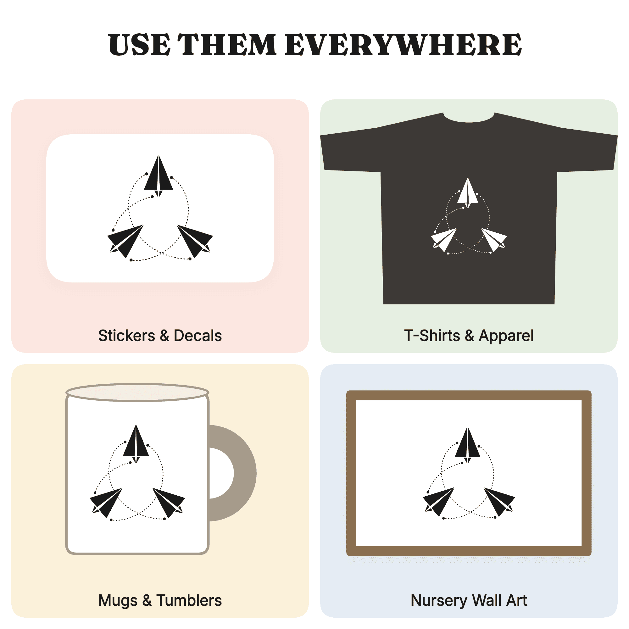 Friendship Flight Triangle Paper Airplanes SVG PNG Cut File Scandinavian Line Art Kids Decor — view 3