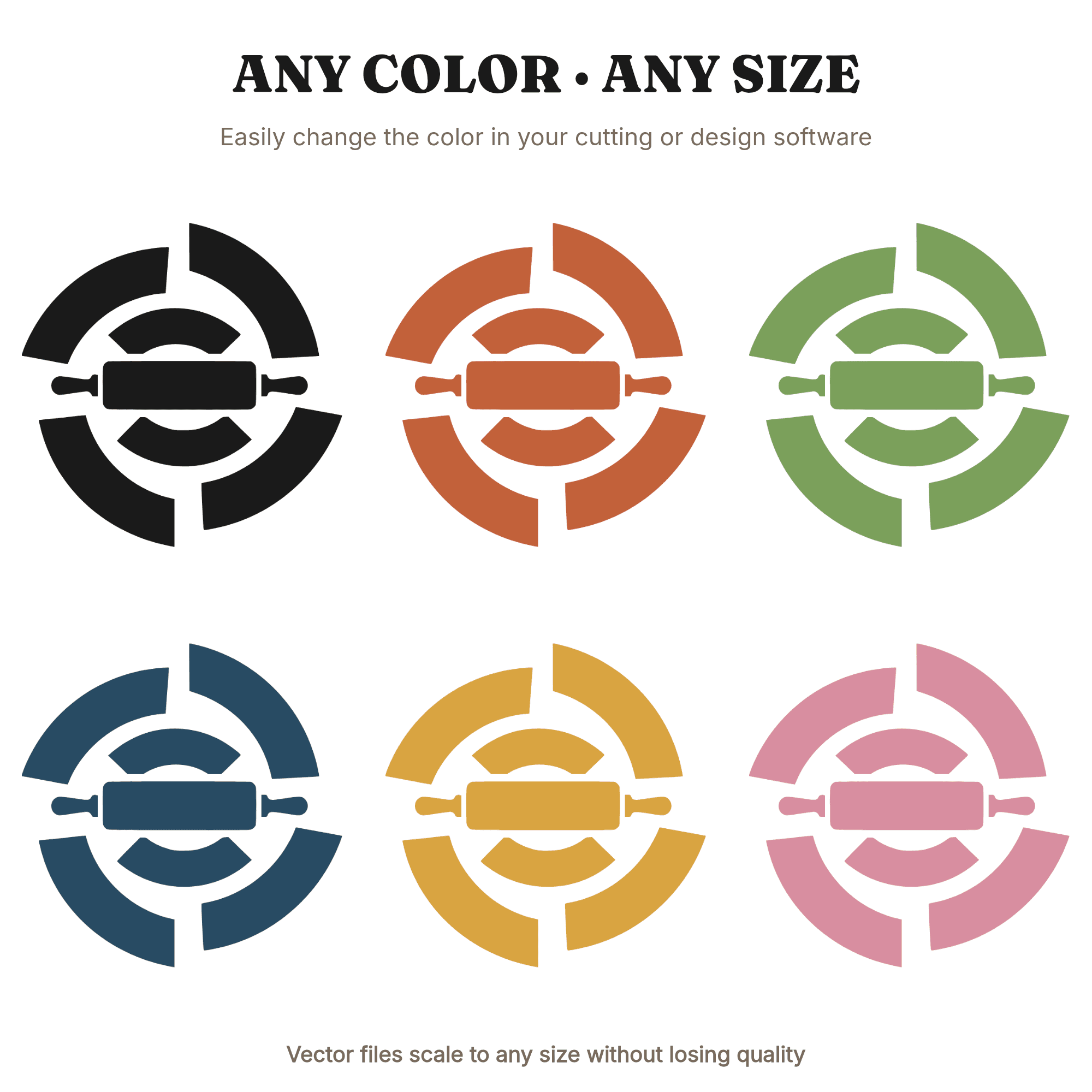 Rolling Pin SVG PNG, Geometric Dough Spiral Cut File, Modern Brutalist Kitchen Art, Autumn Baking Design — view 2