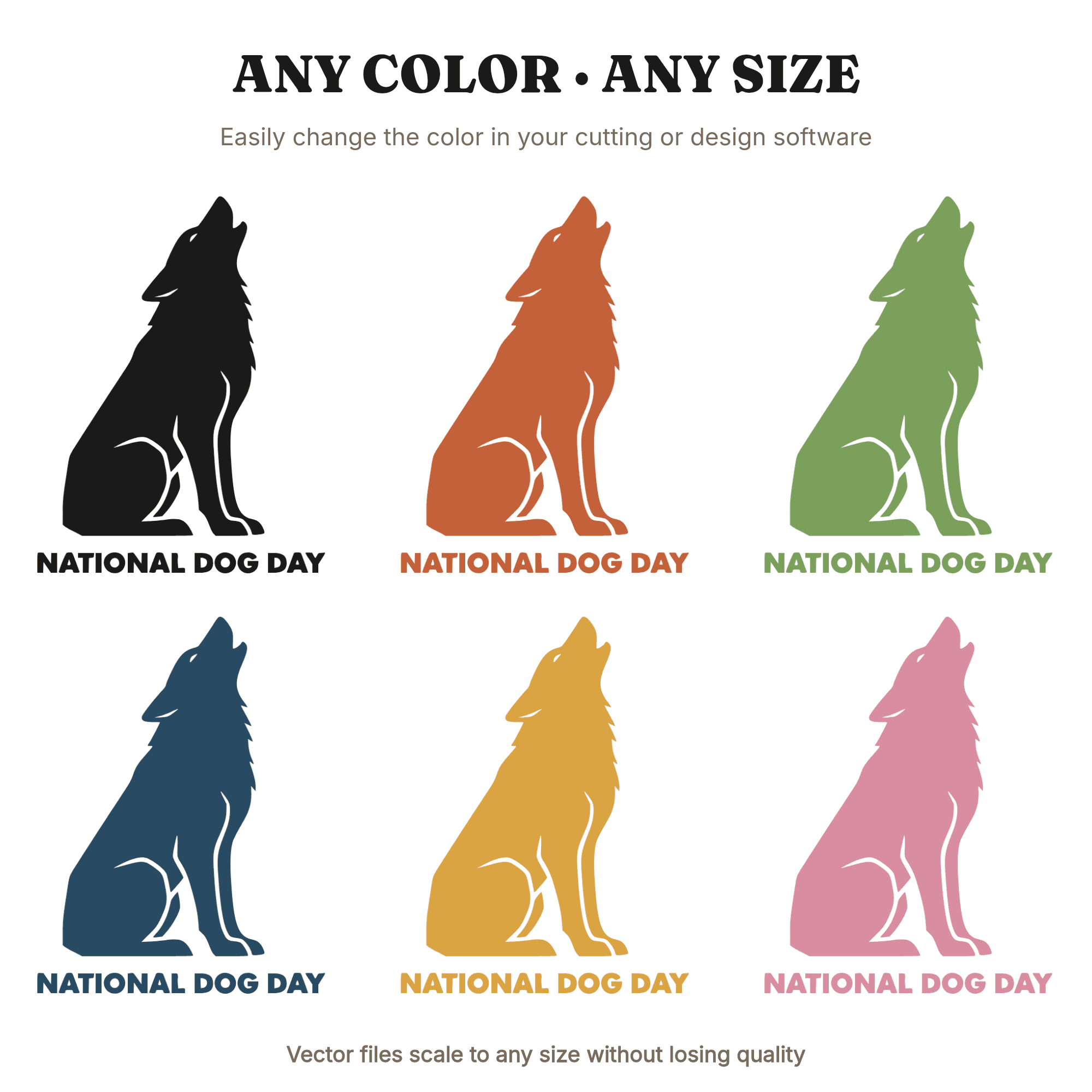 Howling Wolf Silhouette SVG PNG, National Dog Day Wolf Cut File, Modern Brutalist Canine Design — view 2