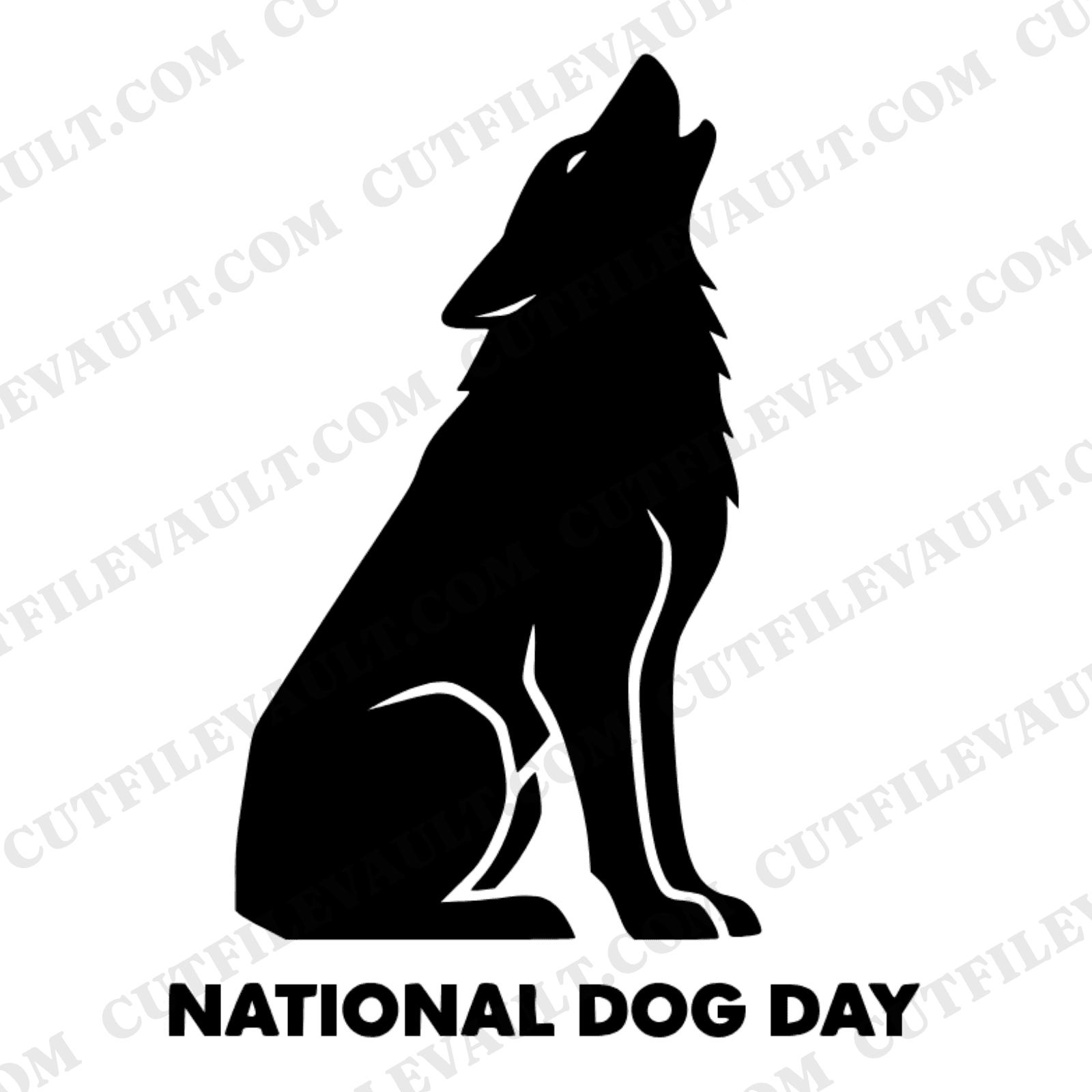Howling Wolf Silhouette SVG PNG, National Dog Day Wolf Cut File, Modern Brutalist Canine Design — view 1