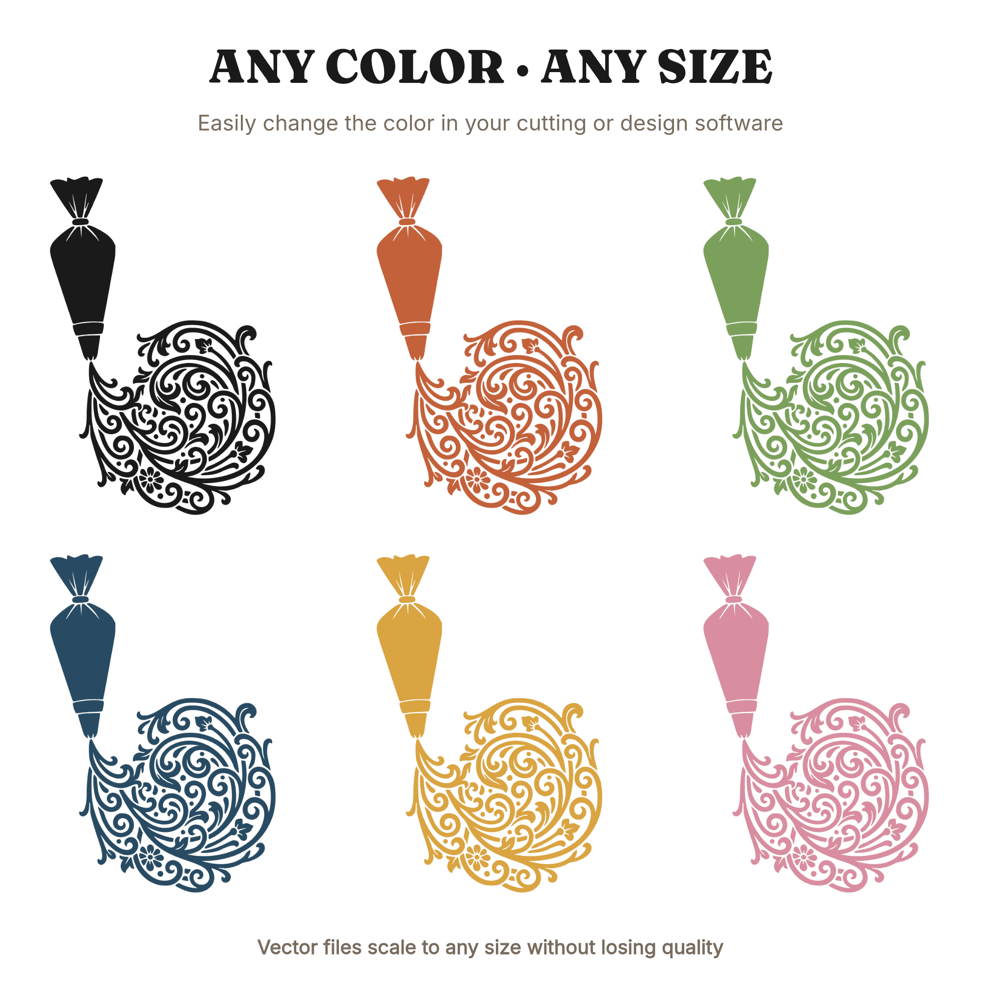 Piping Bag SVG PNG, Art Nouveau Rosette Swirl, Cake Decorating Cut File, Cottagecore Baking Design — view 2