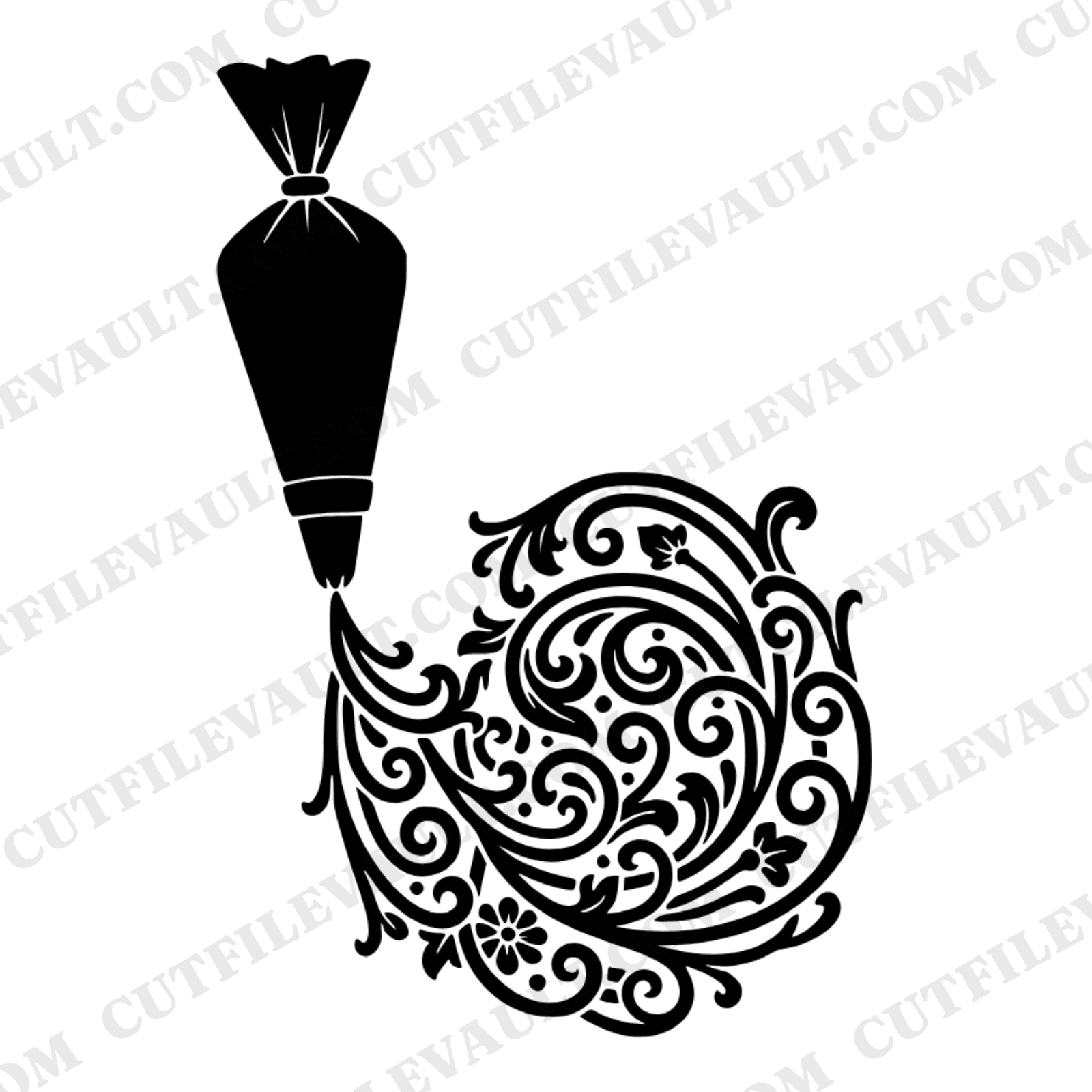 Piping Bag SVG PNG, Art Nouveau Rosette Swirl, Cake Decorating Cut File, Cottagecore Baking Design — view 1