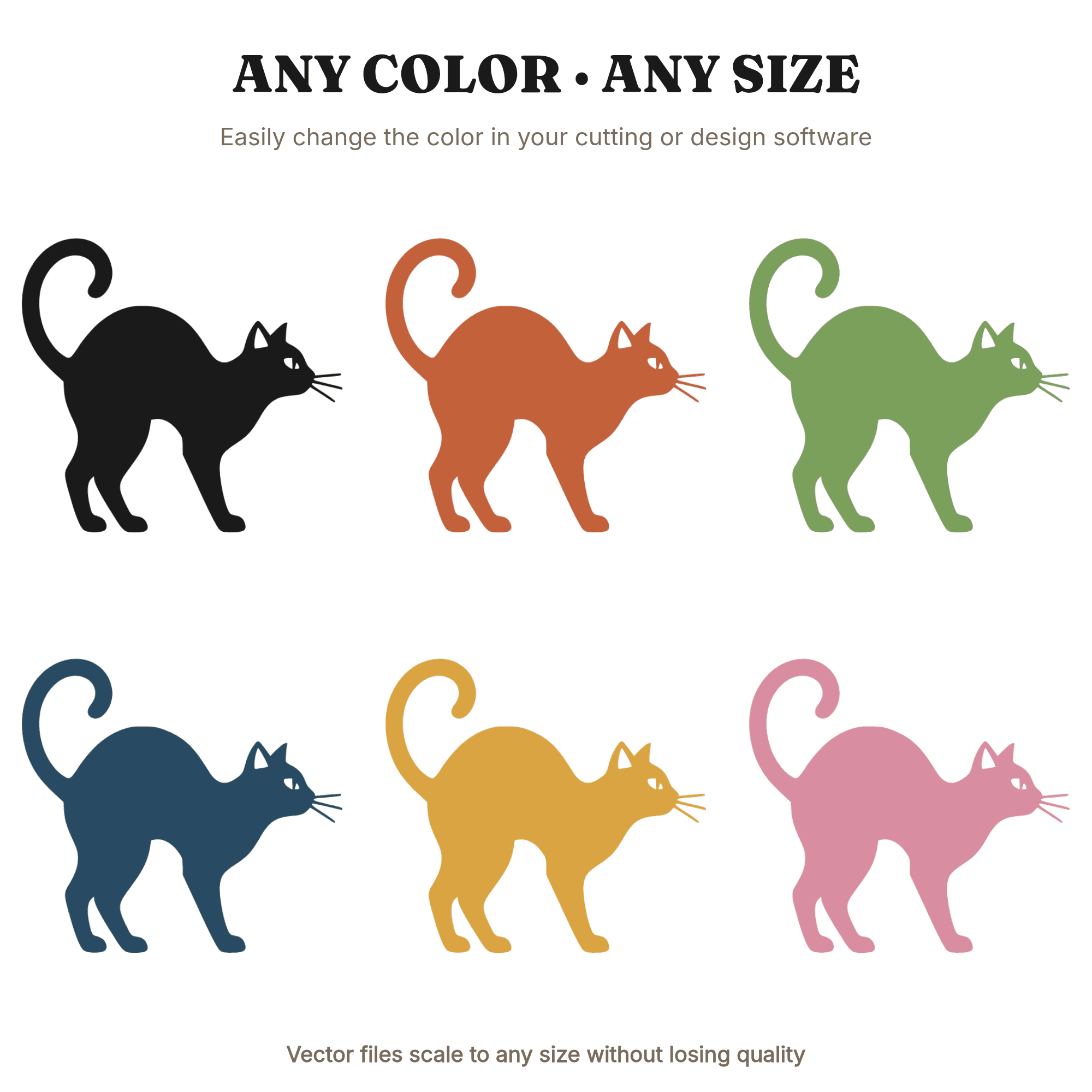 Spooked Black Cat SVG PNG, Arched Back Halloween Silhouette, Mid Century Vintage Cat Cut File — view 2
