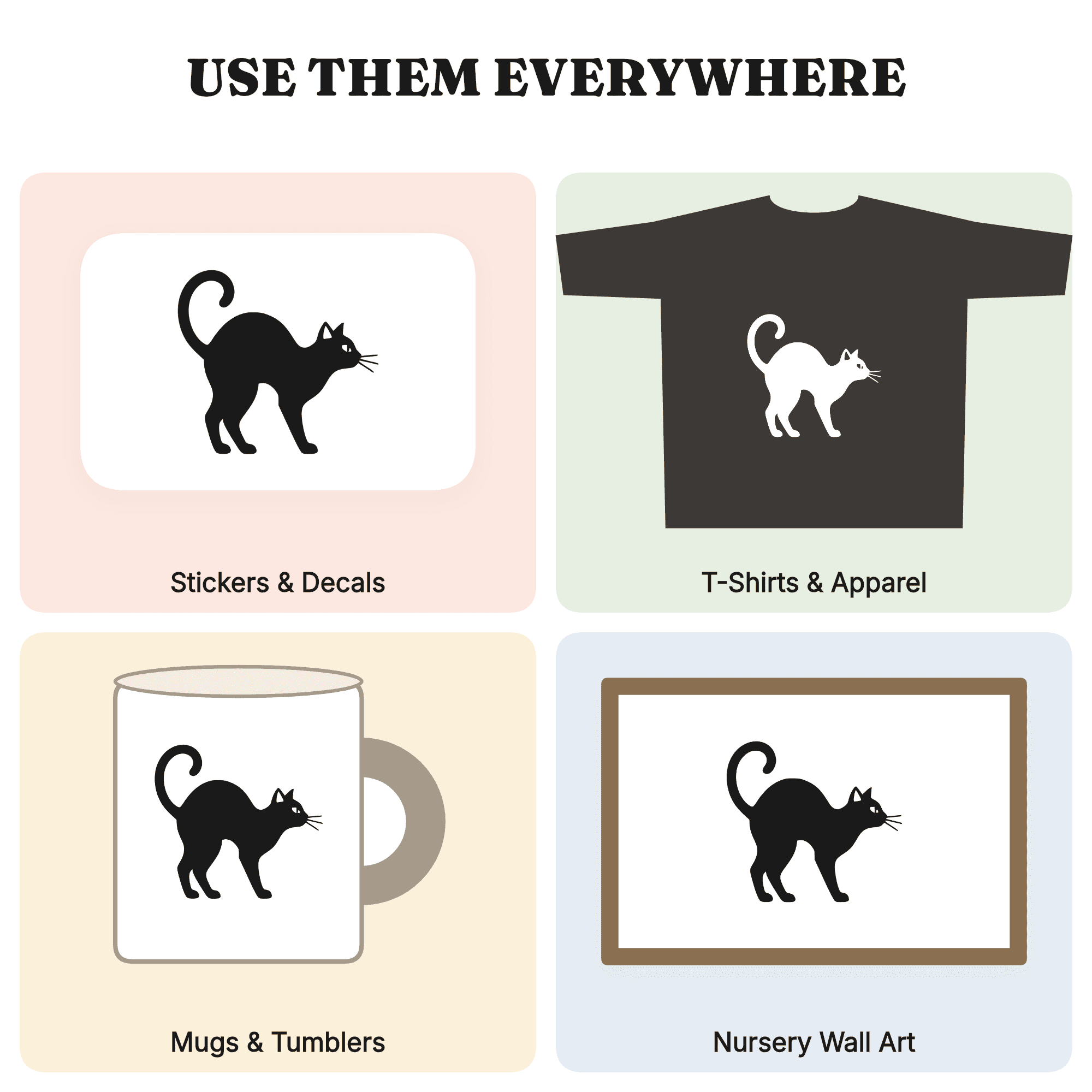 Spooked Black Cat SVG PNG, Arched Back Halloween Silhouette, Mid Century Vintage Cat Cut File — view 3