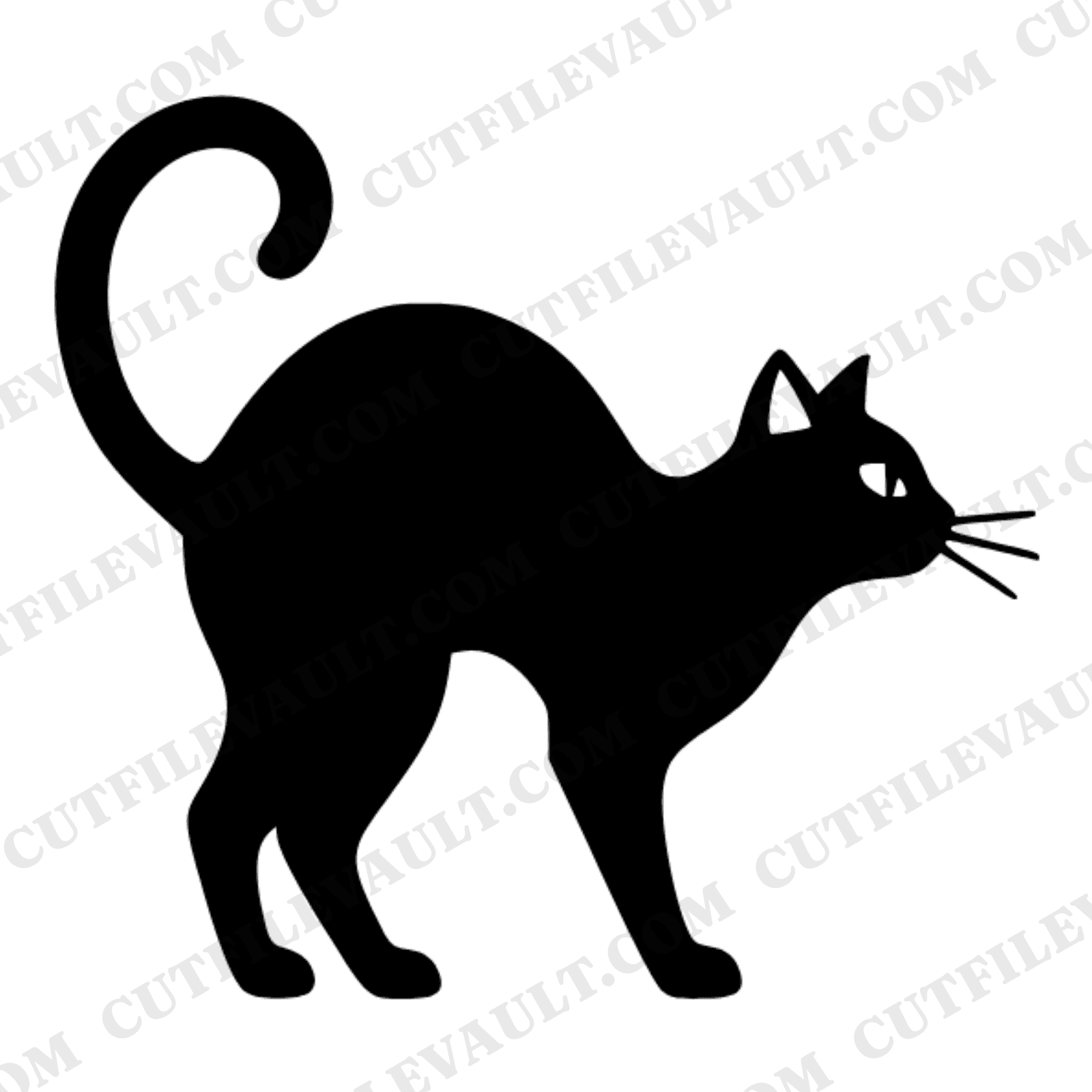 Spooked Black Cat SVG PNG, Arched Back Halloween Silhouette, Mid Century Vintage Cat Cut File — view 1