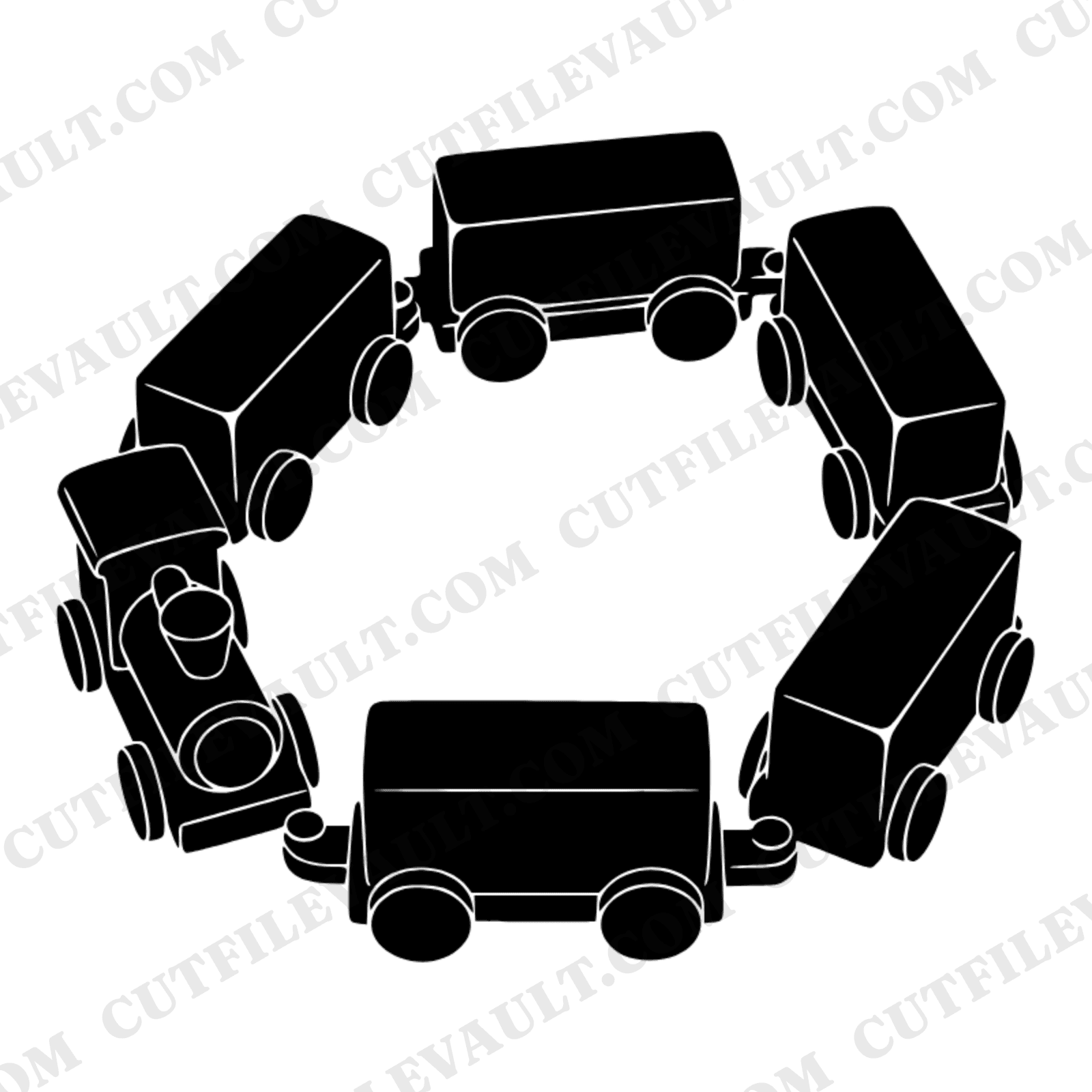 Vintage Toy Train SVG PNG, Overhead S-Curve Christmas Train Cut File, Wooden Toy Silhouette Design — view 1