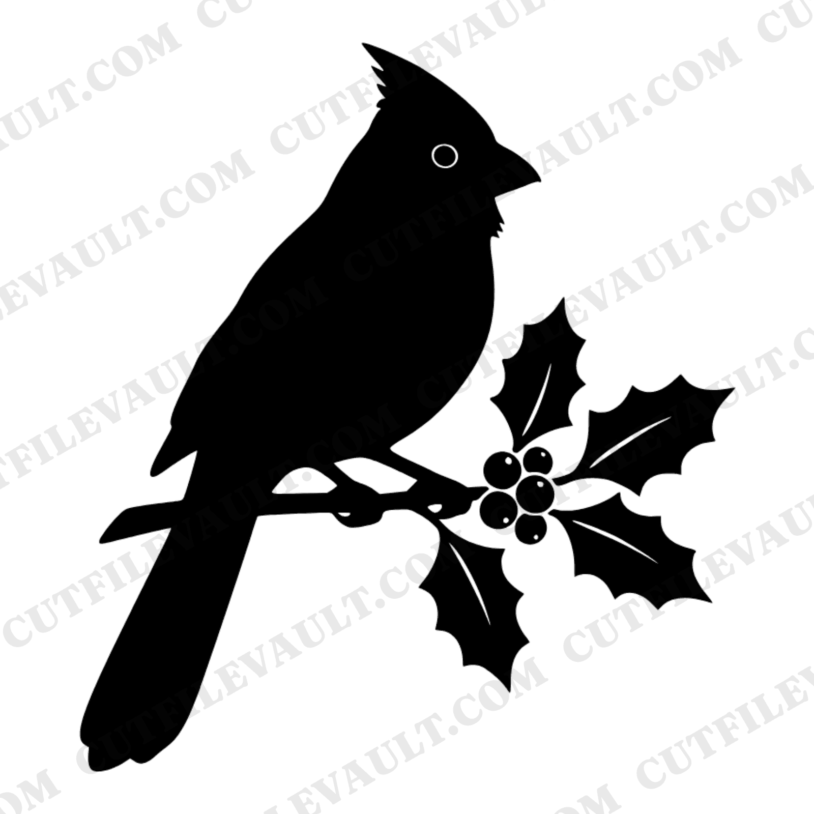 Christmas Cardinal SVG PNG, Vintage Botanical Holly Branch Bird, Right Facing Cardinal Cut File — view 1