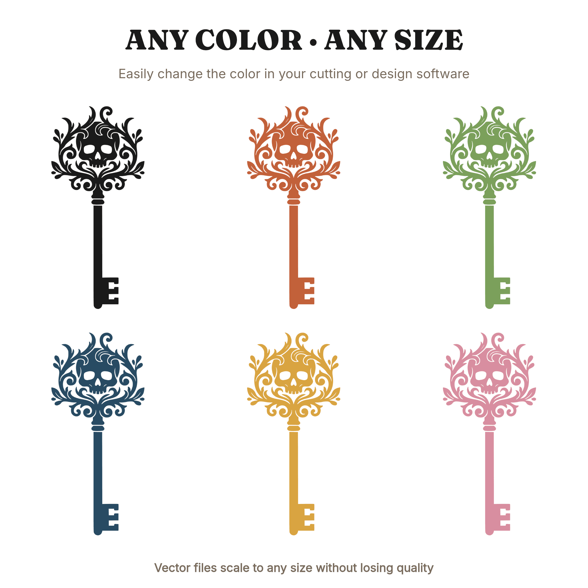 Vintage Skeleton Key SVG PNG, Halloween Skull Bow Silhouette, Gothic Monogram Cut File Design — view 2
