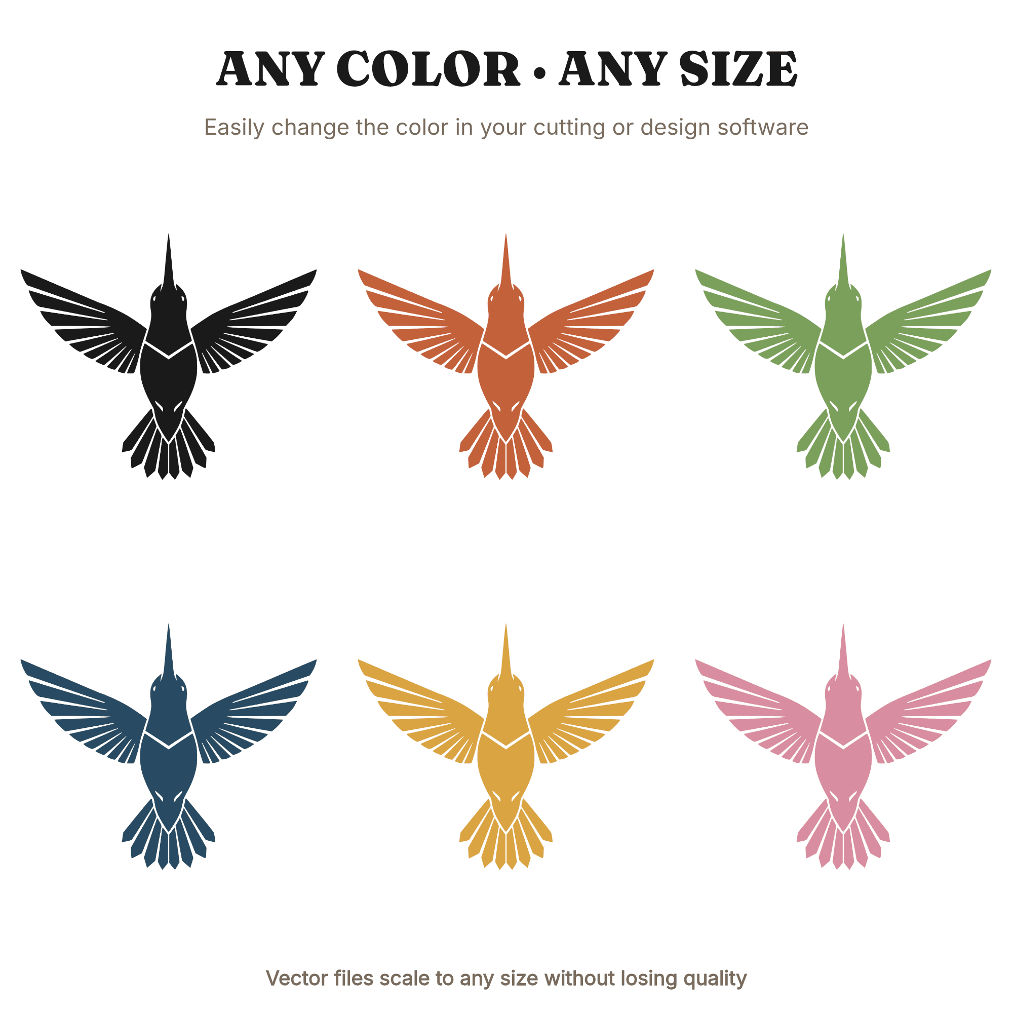 Art Deco Hummingbird SVG PNG, National Hummingbird Day Symmetrical Silhouette Cut File — view 2