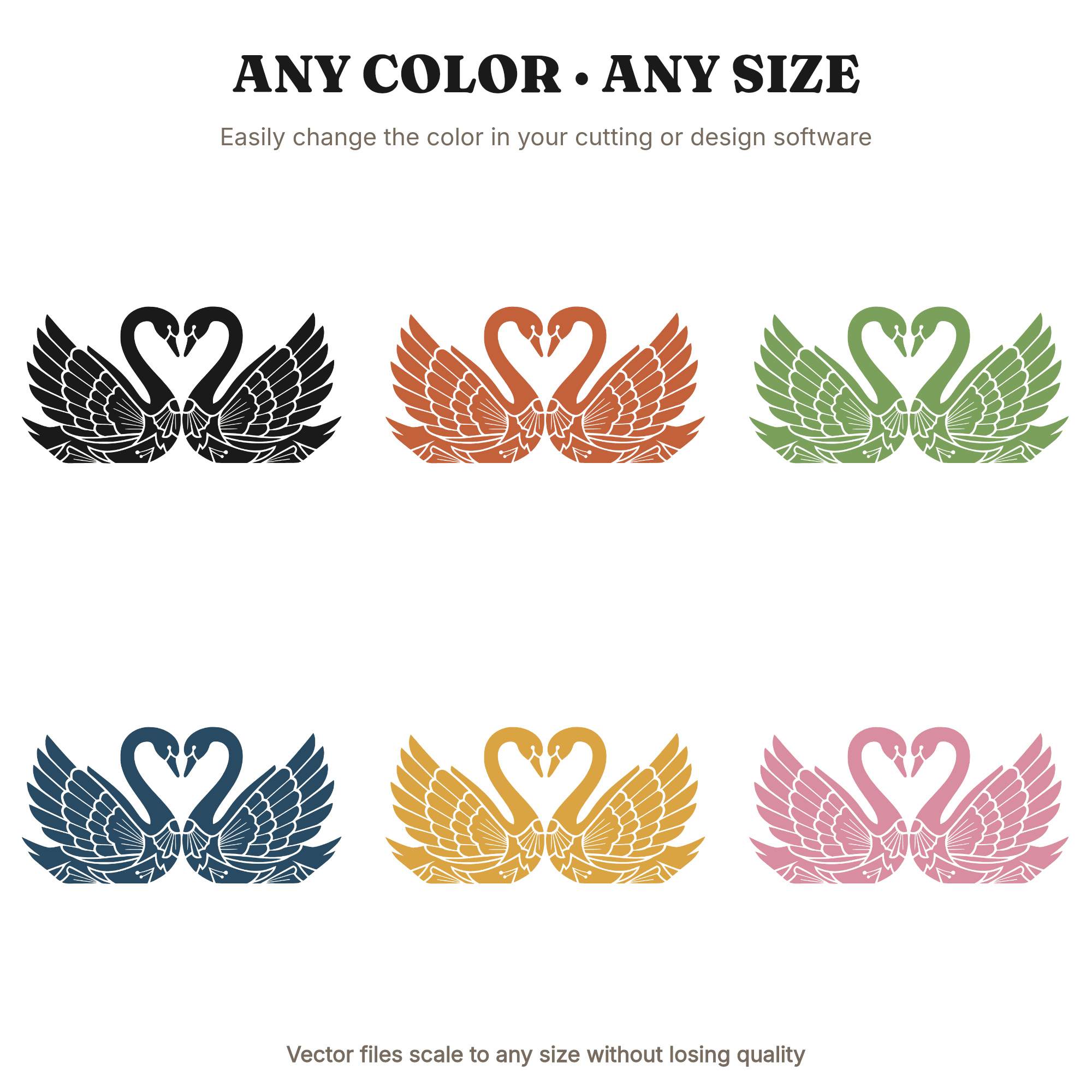 Art Deco Swan Heart SVG PNG, Geometric Wedding Cut File, Labor Day Romance Design, Elegant Swans — view 2