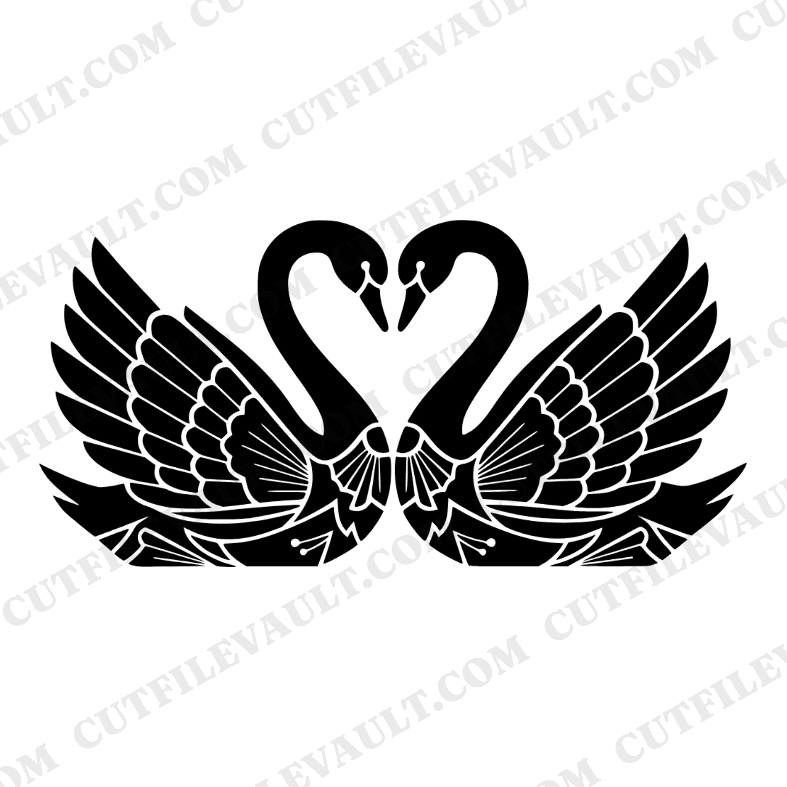 Art Deco Swan Heart SVG PNG, Geometric Wedding Cut File, Labor Day Romance Design, Elegant Swans — view 1