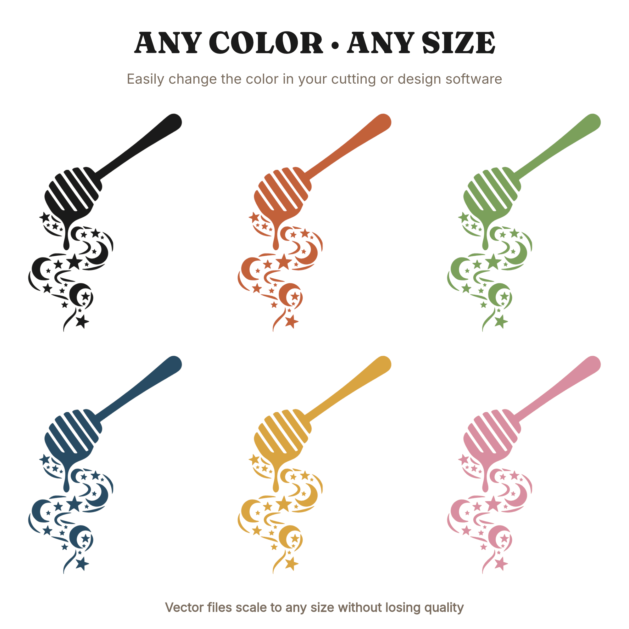 Celestial Honey Dipper SVG PNG, Mystical Honey Drizzle with Moons and Stars Cut File Design — view 2