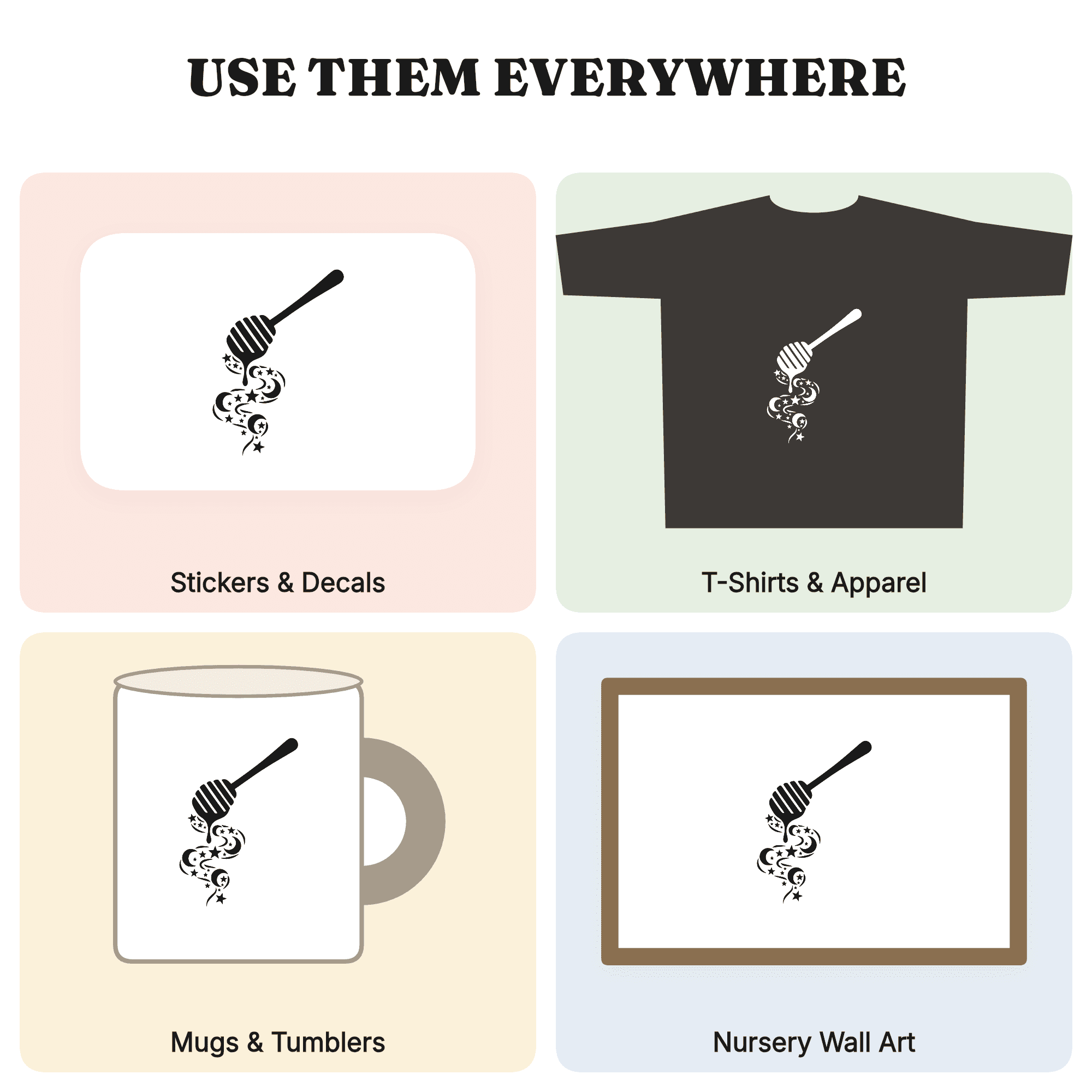 Celestial Honey Dipper SVG PNG, Mystical Honey Drizzle with Moons and Stars Cut File Design — view 3