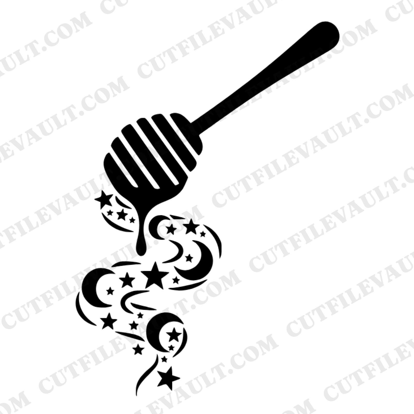 Celestial Honey Dipper SVG PNG, Mystical Honey Drizzle with Moons and Stars Cut File Design — view 1