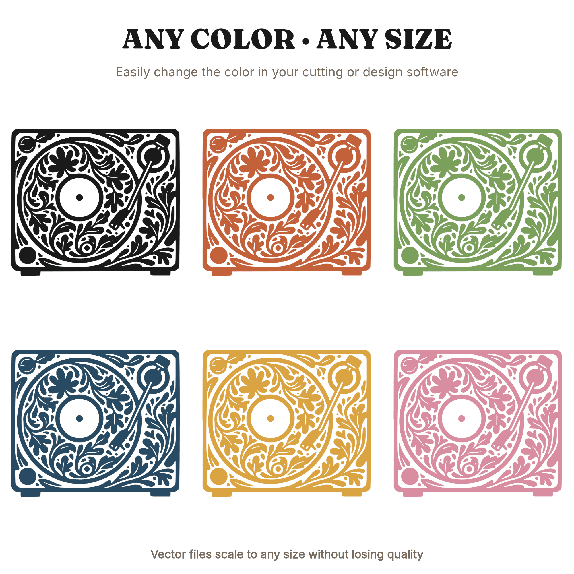 Groovy Autumn Turntable SVG PNG, Retro Record Player with Fall Leaves, Vintage Botanical Cut File — view 2