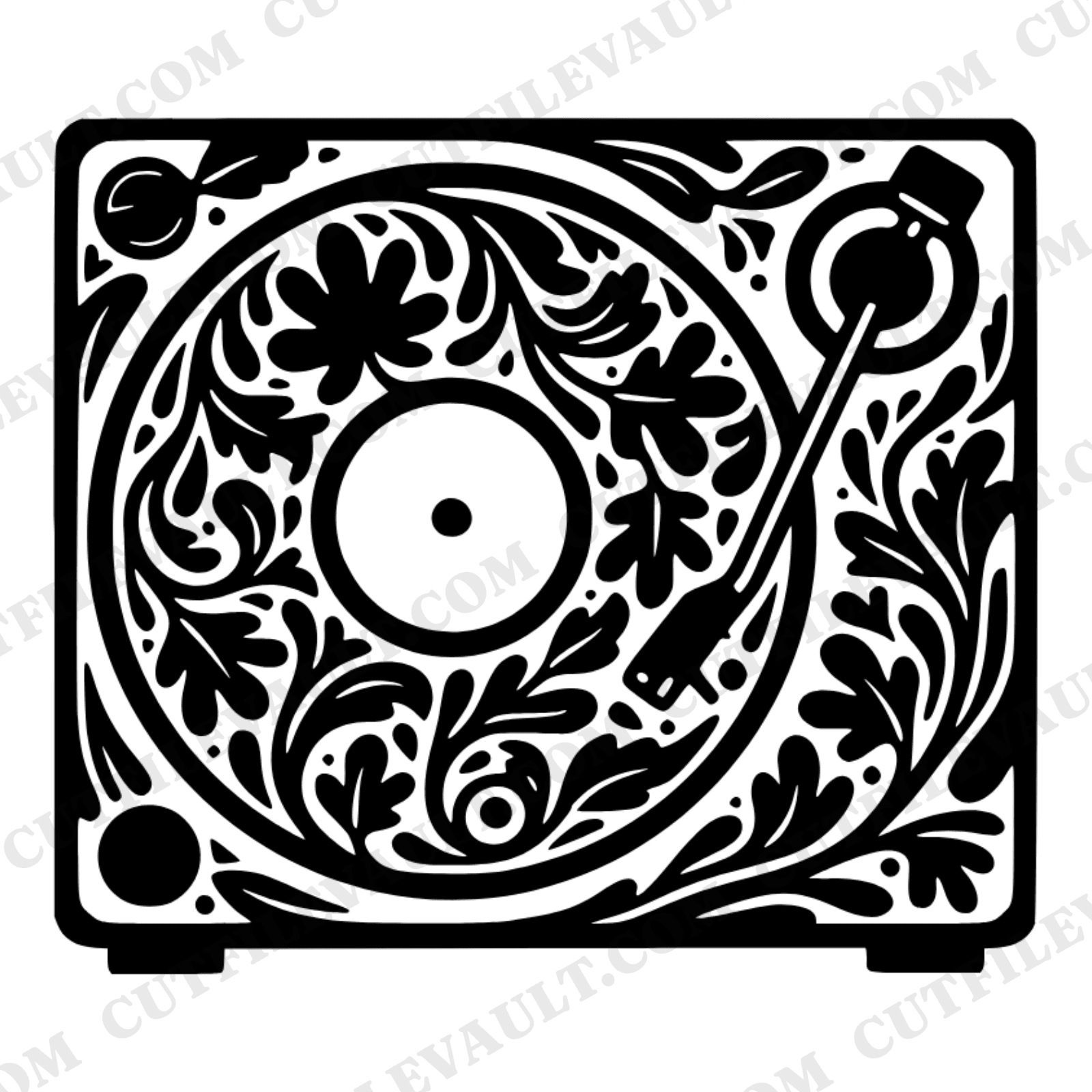 Groovy Autumn Turntable SVG PNG, Retro Record Player with Fall Leaves, Vintage Botanical Cut File — view 1