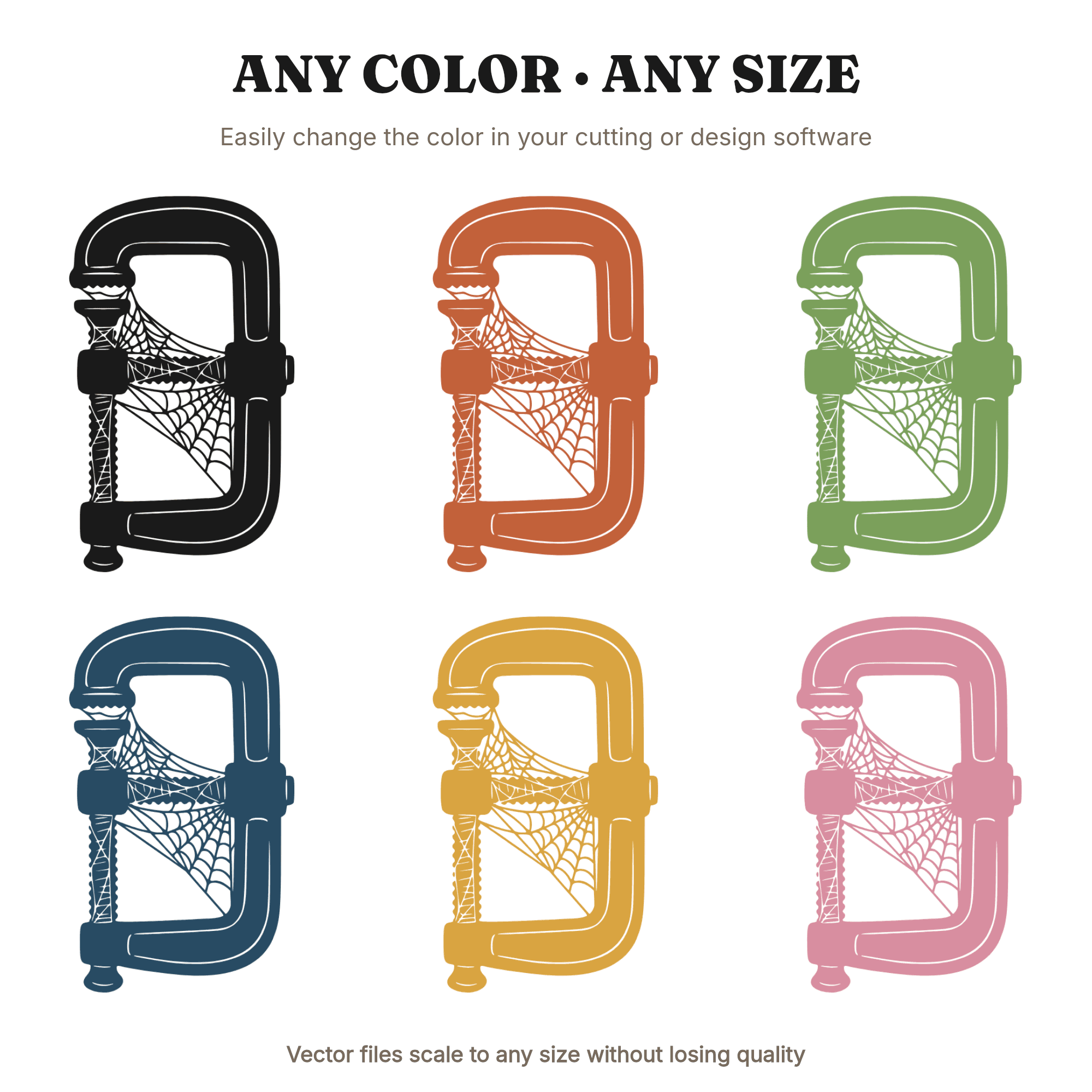 Vintage C Clamp with Cobwebs SVG PNG, Halloween Industrial Farmhouse Decor Cut File for Cricut — view 2