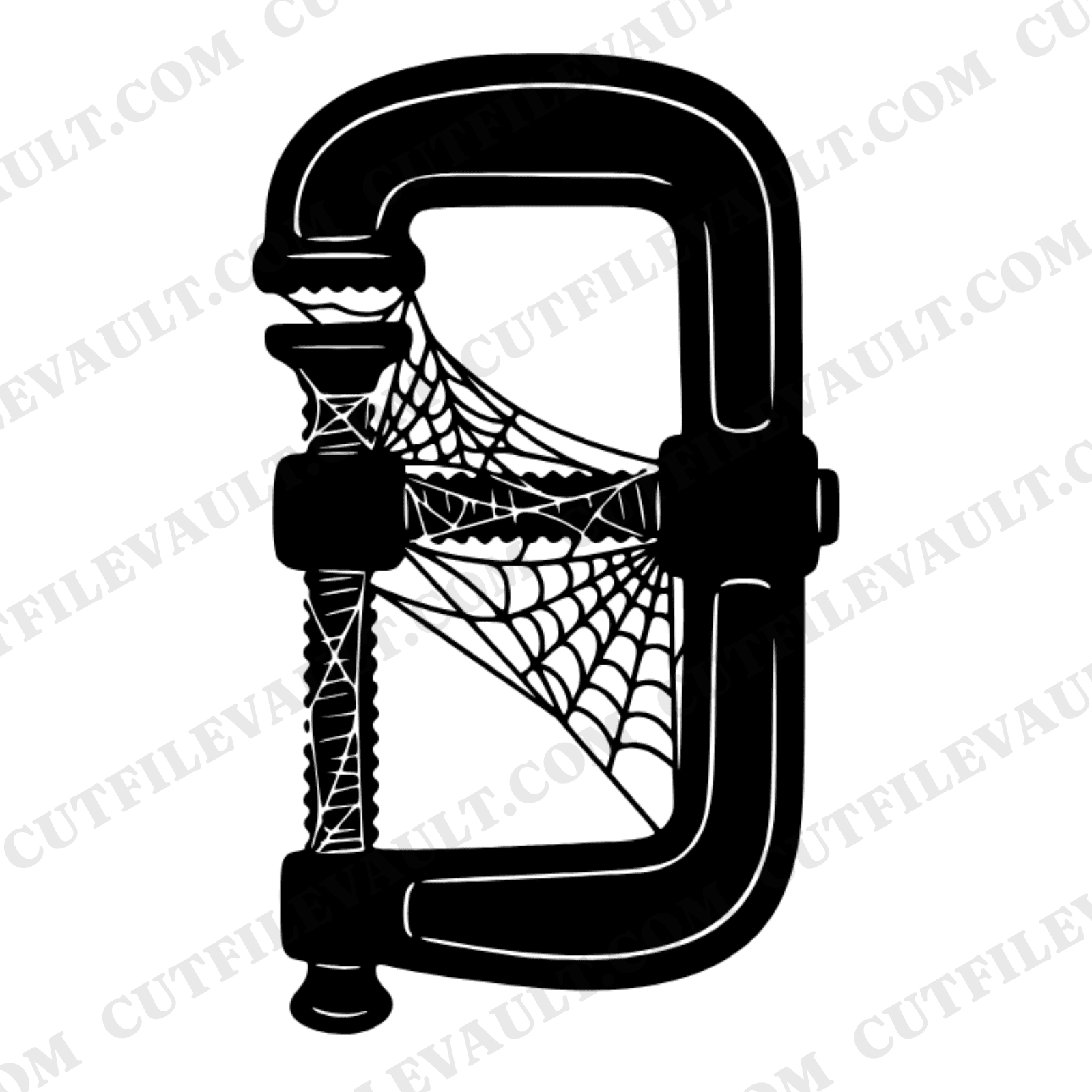Vintage C Clamp with Cobwebs SVG PNG, Halloween Industrial Farmhouse Decor Cut File for Cricut — view 1