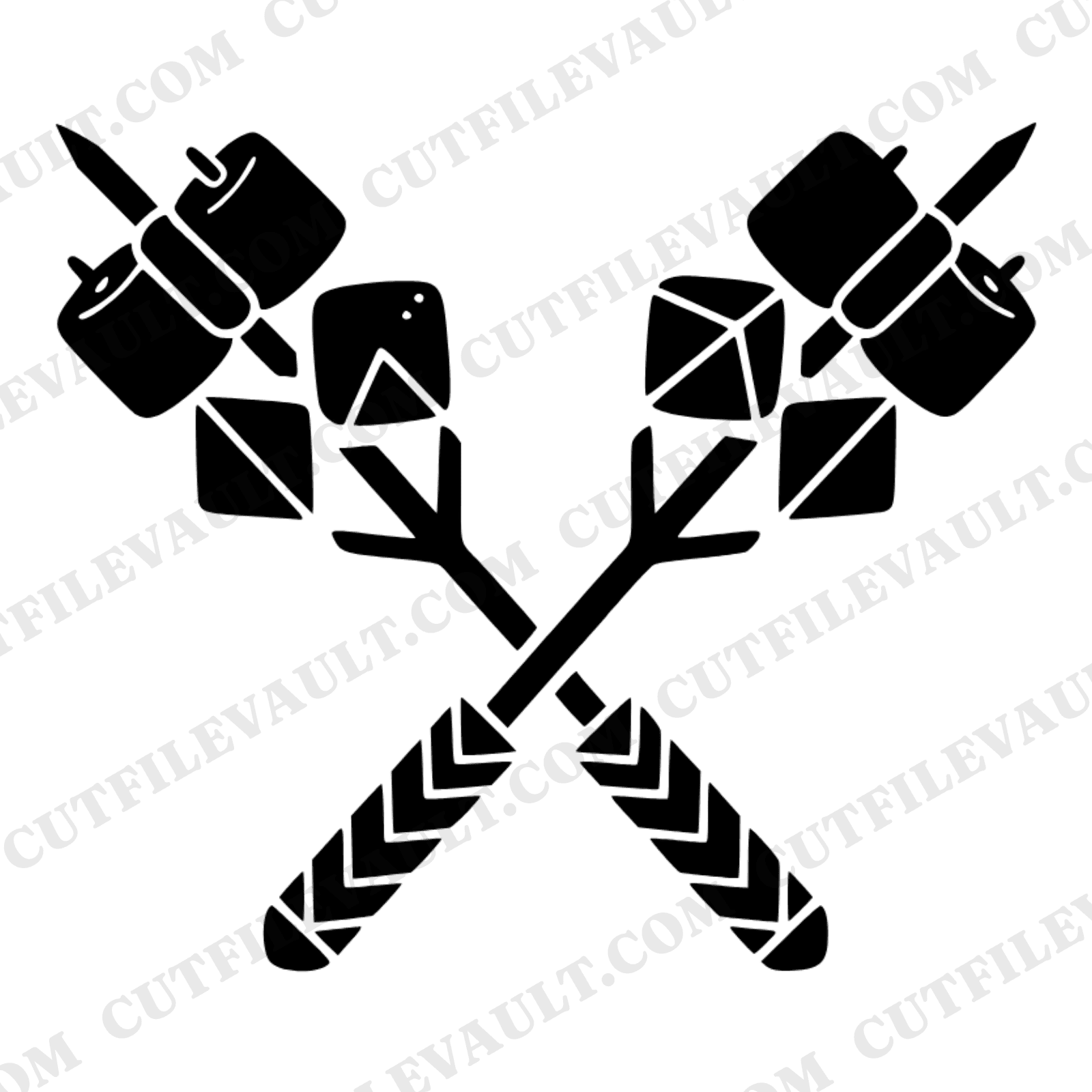 Art Deco Marshmallow Roasting Sticks SVG PNG, Labor Day Camping Cut File, Geometric Campfire Design — view 1