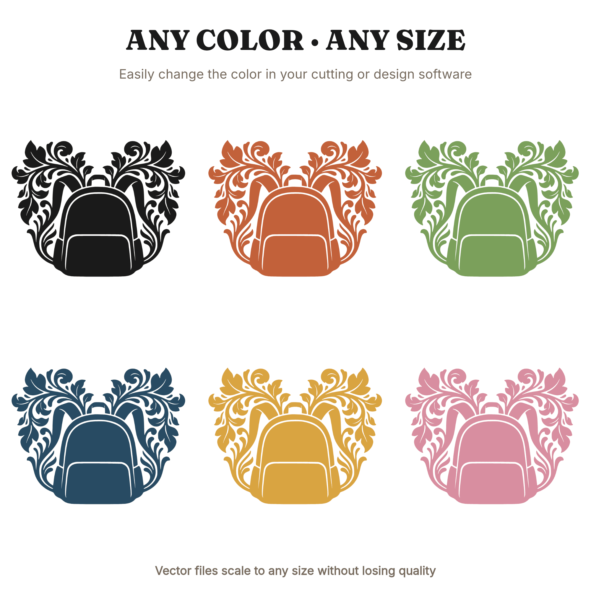 Art Nouveau Backpack SVG PNG, Botanical Backpack Cut File, Back to School Decal, Kids Name Sign SVG — view 2