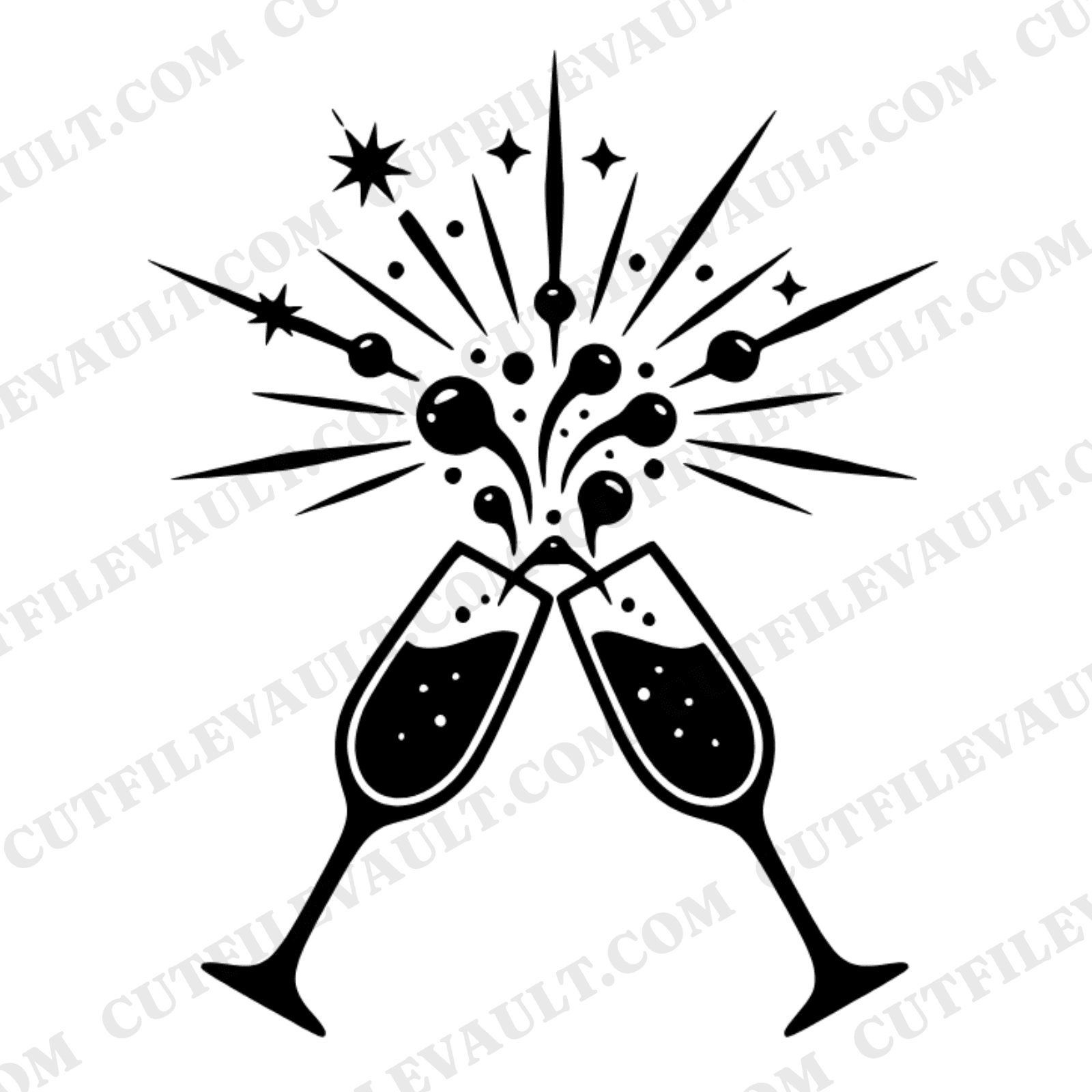 Celestial Champagne Toast SVG PNG, Champagne Flutes with Cosmic Bubbles, Wedding Cut File — view 1