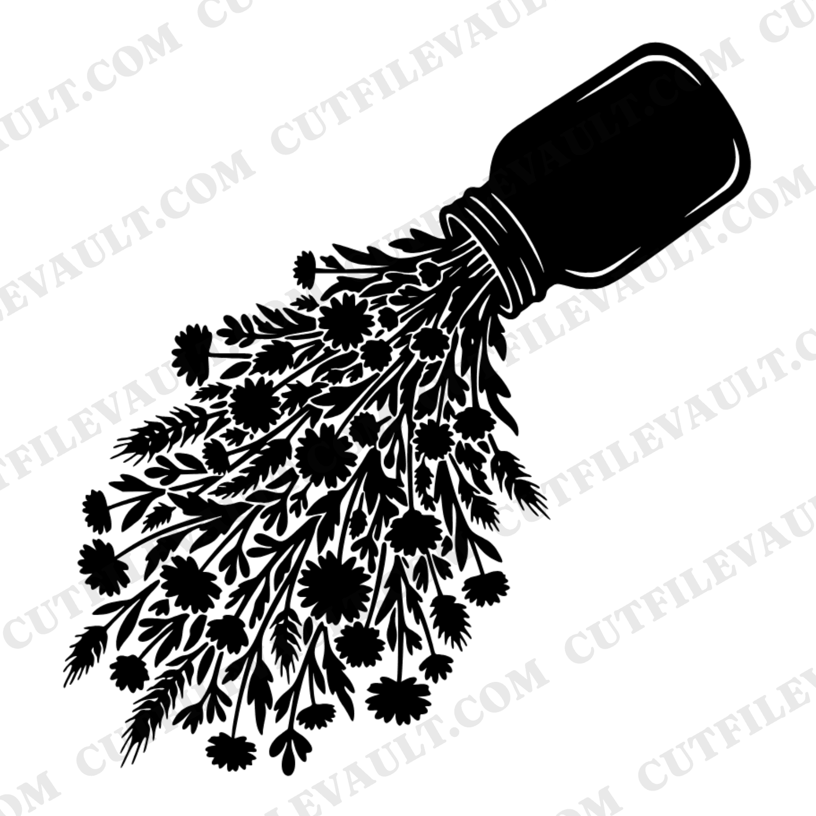 Rustic Mason Jar Wildflowers SVG PNG, Boho Wedding Invitation Cut File, Farm Floral Silhouette — view 1