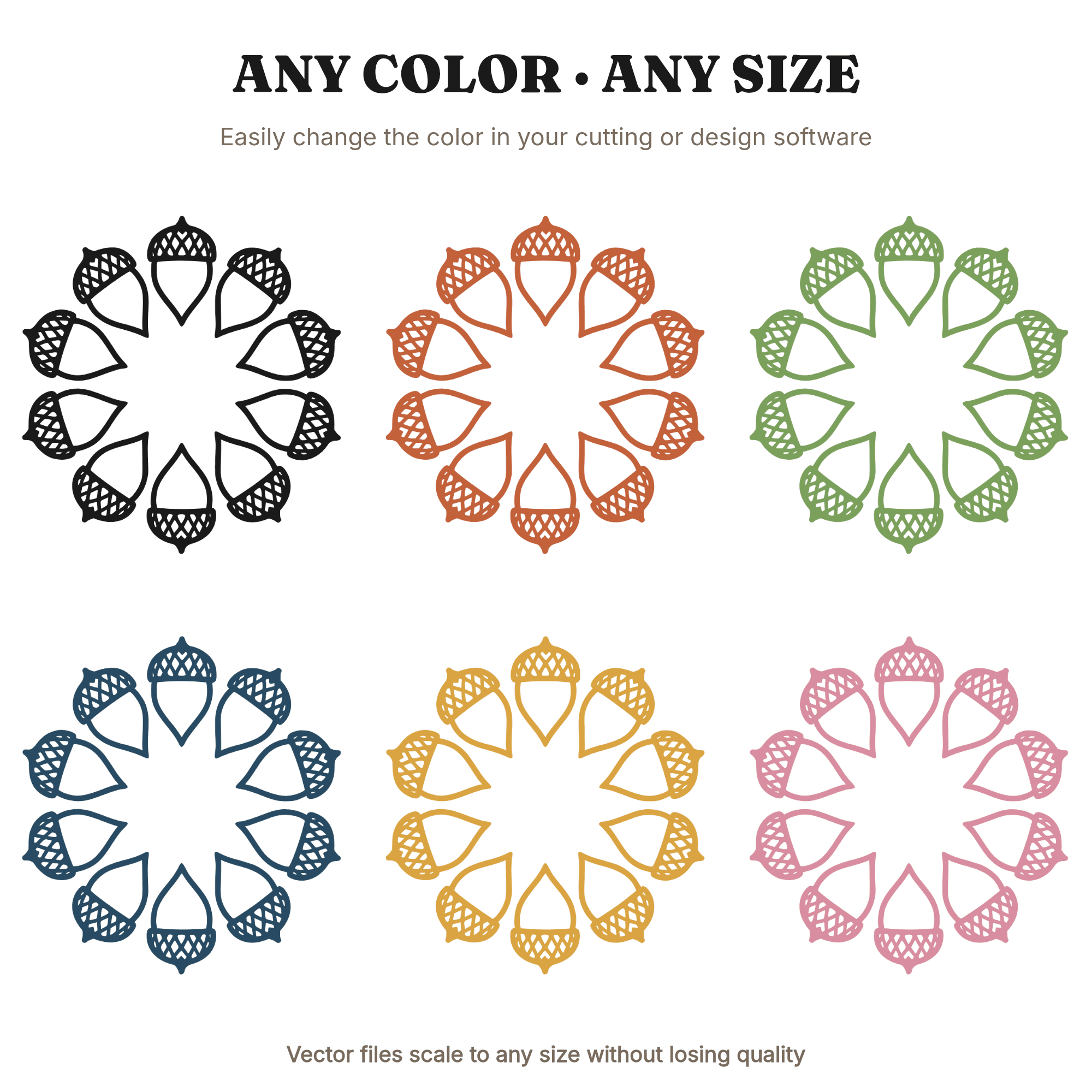Retro Acorn Wreath Mandala SVG PNG, 70s Thanksgiving Fall Harvest Circle Cut File for Cricut — view 2