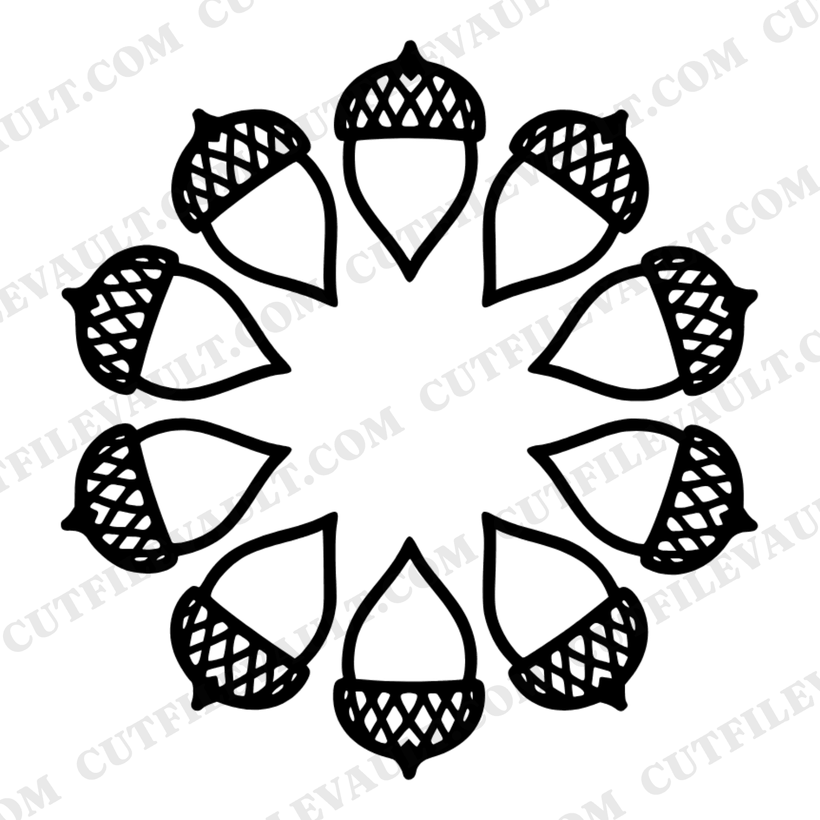 Retro Acorn Wreath Mandala SVG PNG, 70s Thanksgiving Fall Harvest Circle Cut File for Cricut — view 1