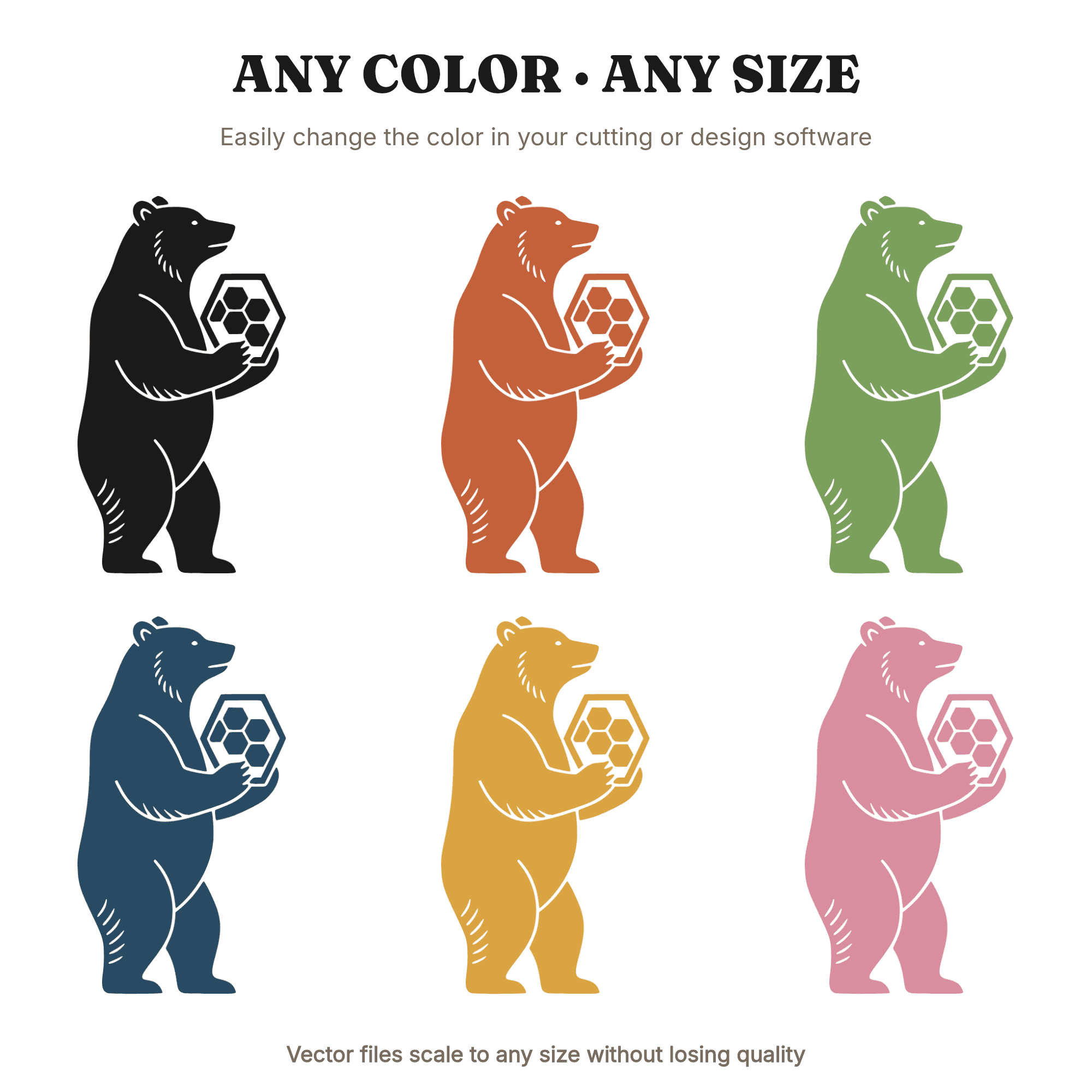 Art Deco Bear SVG, Geometric Honeycomb Bear PNG, Scandinavian Bear Cut File, Honey Bee Day SVG — view 2