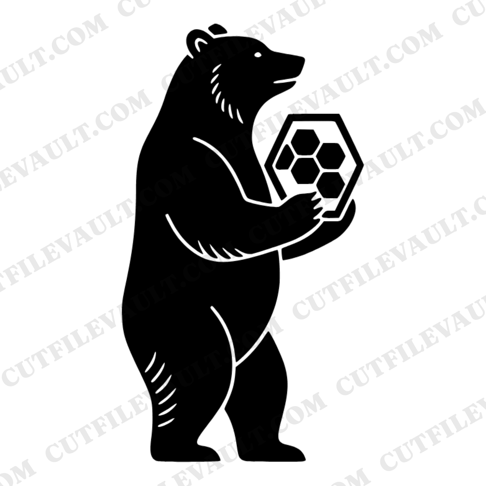 Art Deco Bear SVG, Geometric Honeycomb Bear PNG, Scandinavian Bear Cut File, Honey Bee Day SVG — view 1