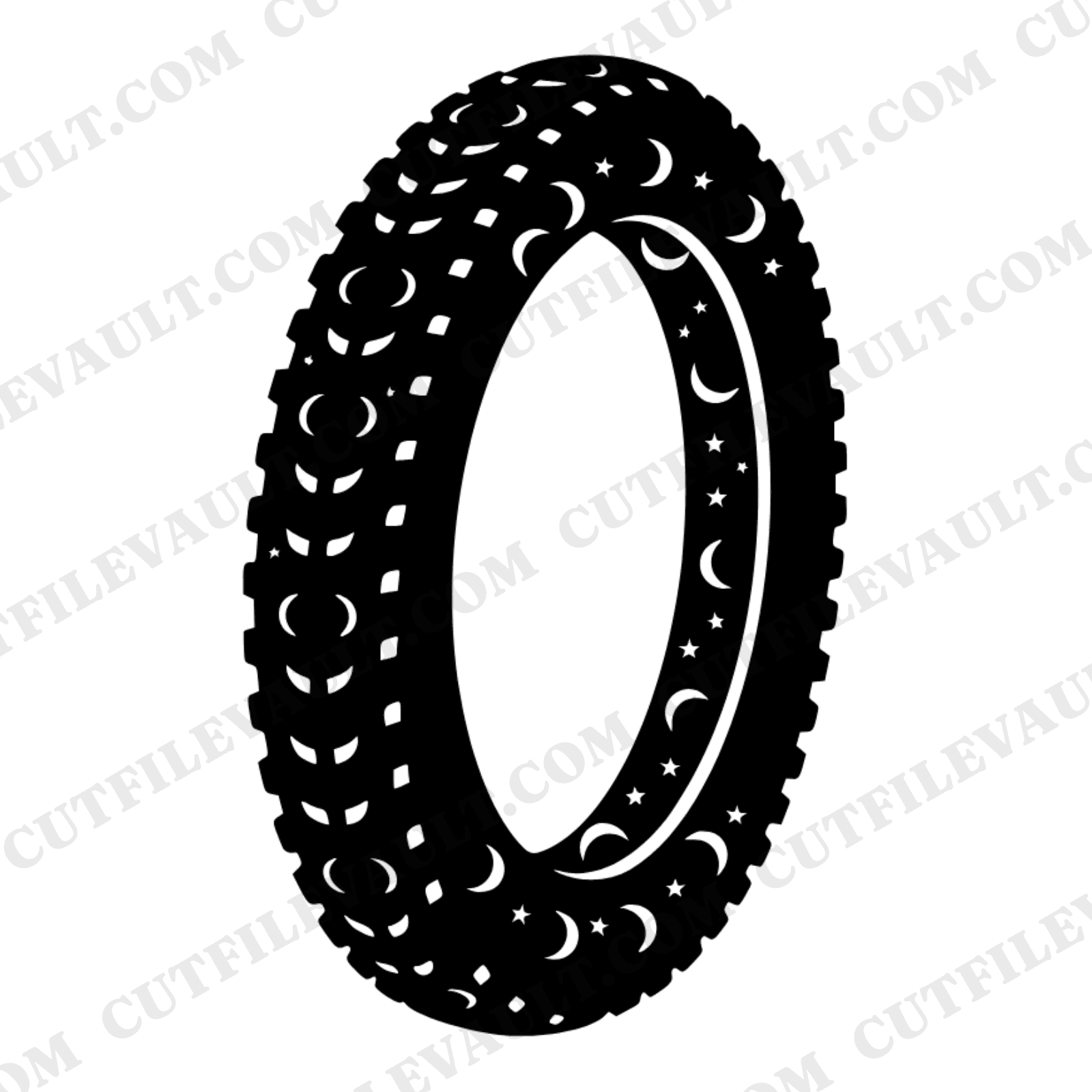 Celestial Mountain Bike Tire SVG PNG, Moon Phase Cycling Cut File, Mystical Trail Rider Design