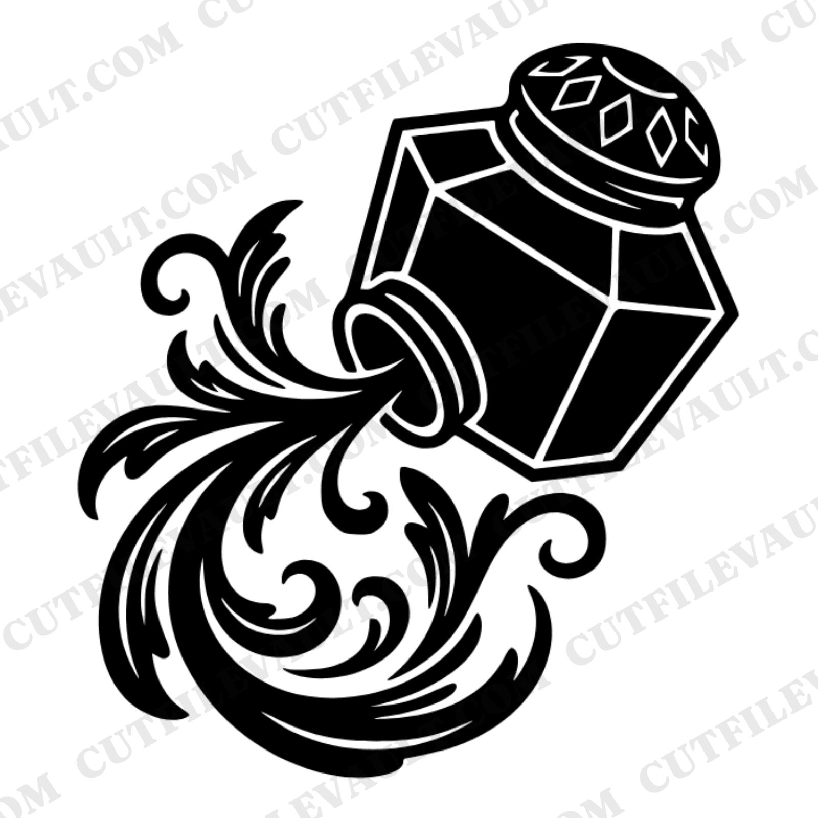 Art Deco Inkwell SVG PNG, Vintage Ink Bottle with Botanical Swirls, Home Office Decor Cut File — view 1