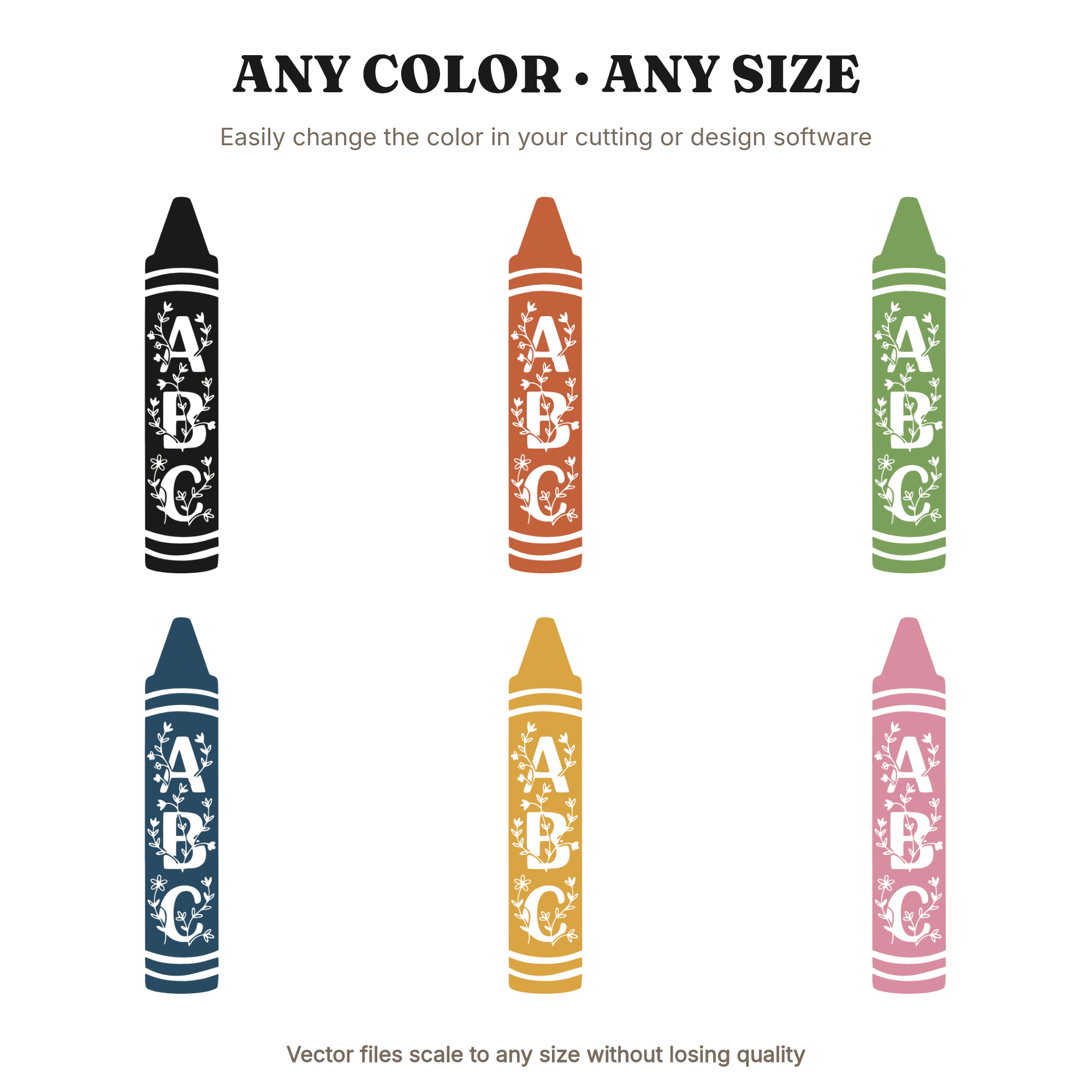 Crayon SVG with Floral ABC Cutouts PNG, Nursery Wall Art, Kids Room Name Decal Cut File — view 2
