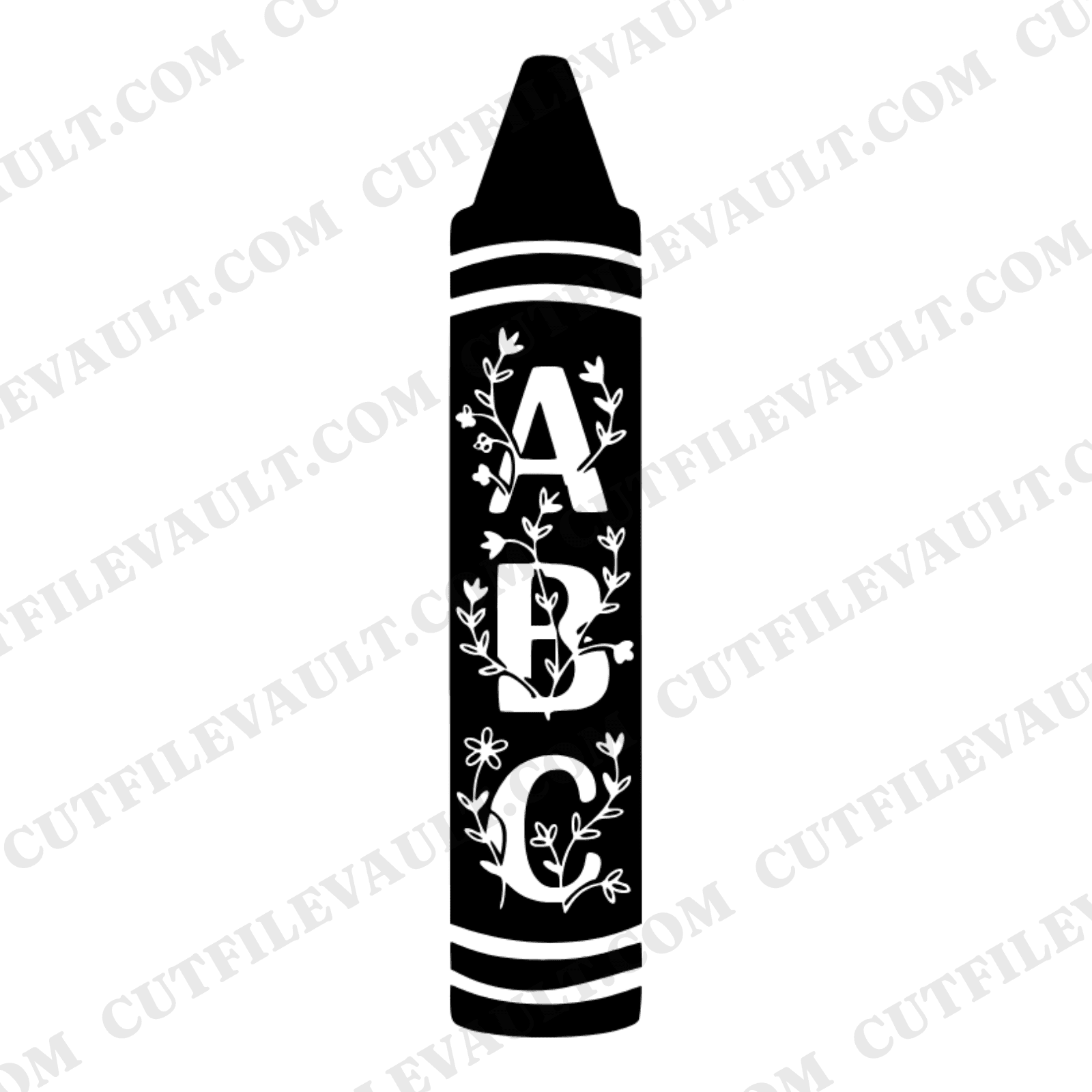 Crayon SVG with Floral ABC Cutouts PNG, Nursery Wall Art, Kids Room Name Decal Cut File — view 1