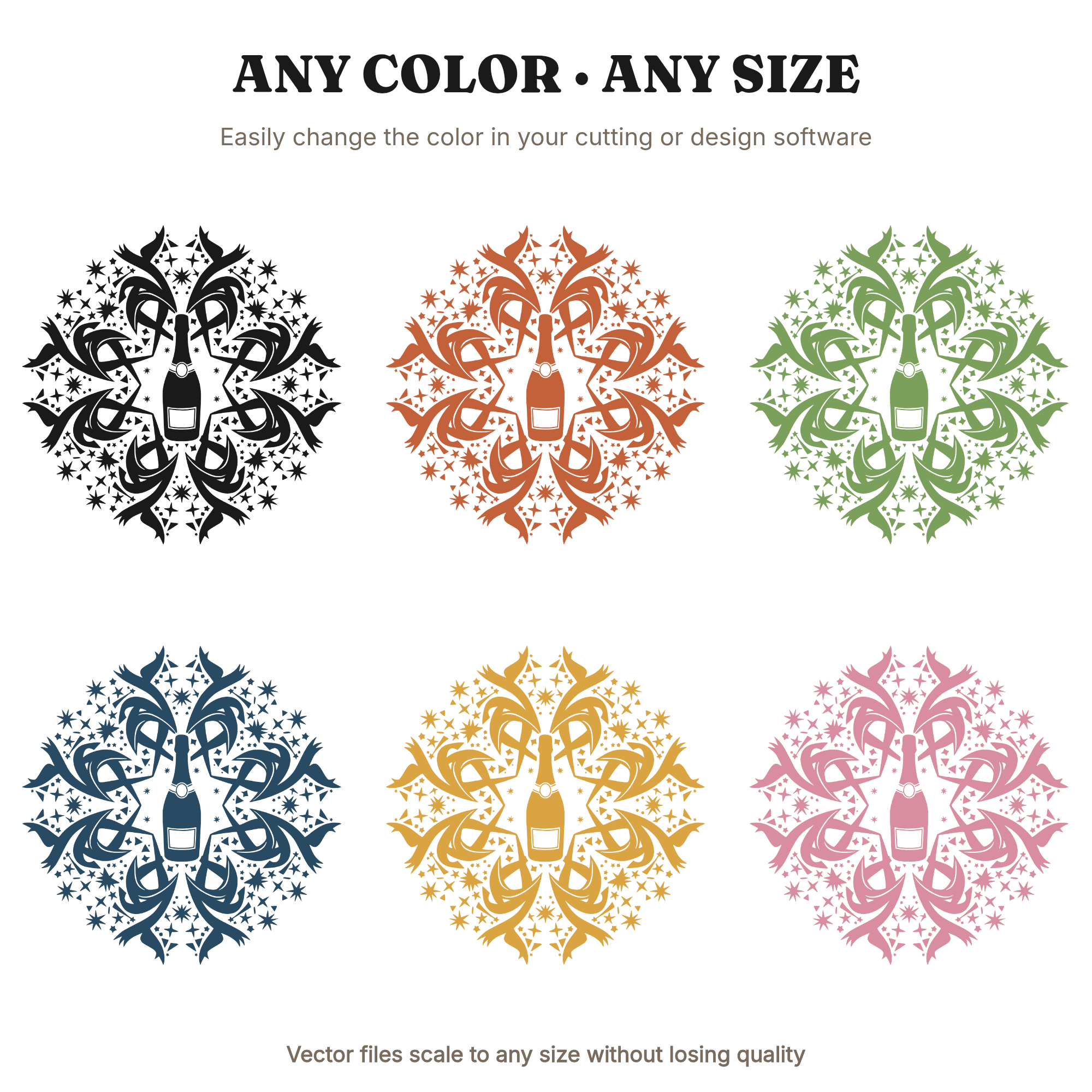 Champagne Mandala SVG PNG, Celebration Radial Burst Design, Wedding New Year Confetti Cut File — view 2