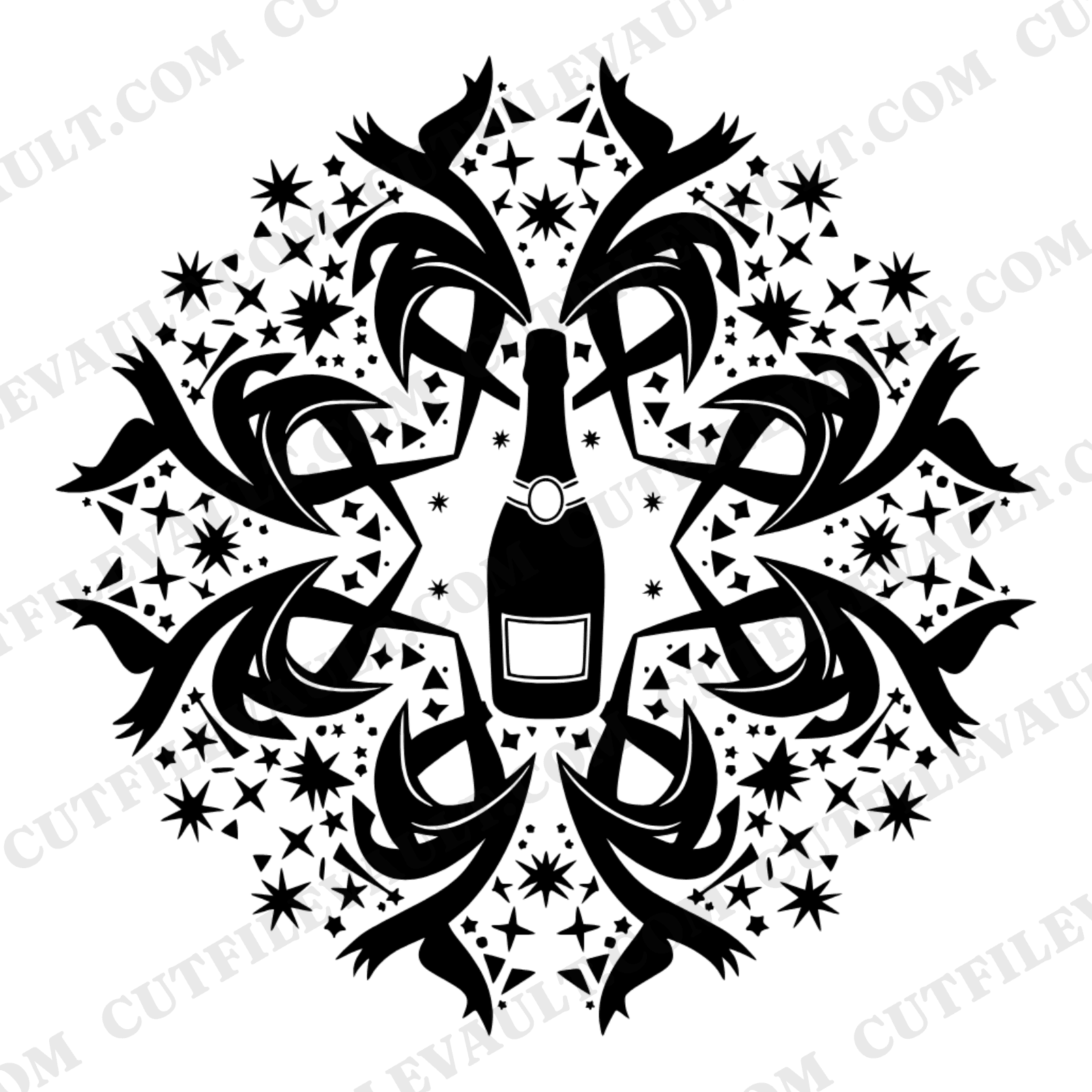 Champagne Mandala SVG PNG, Celebration Radial Burst Design, Wedding New Year Confetti Cut File — view 1